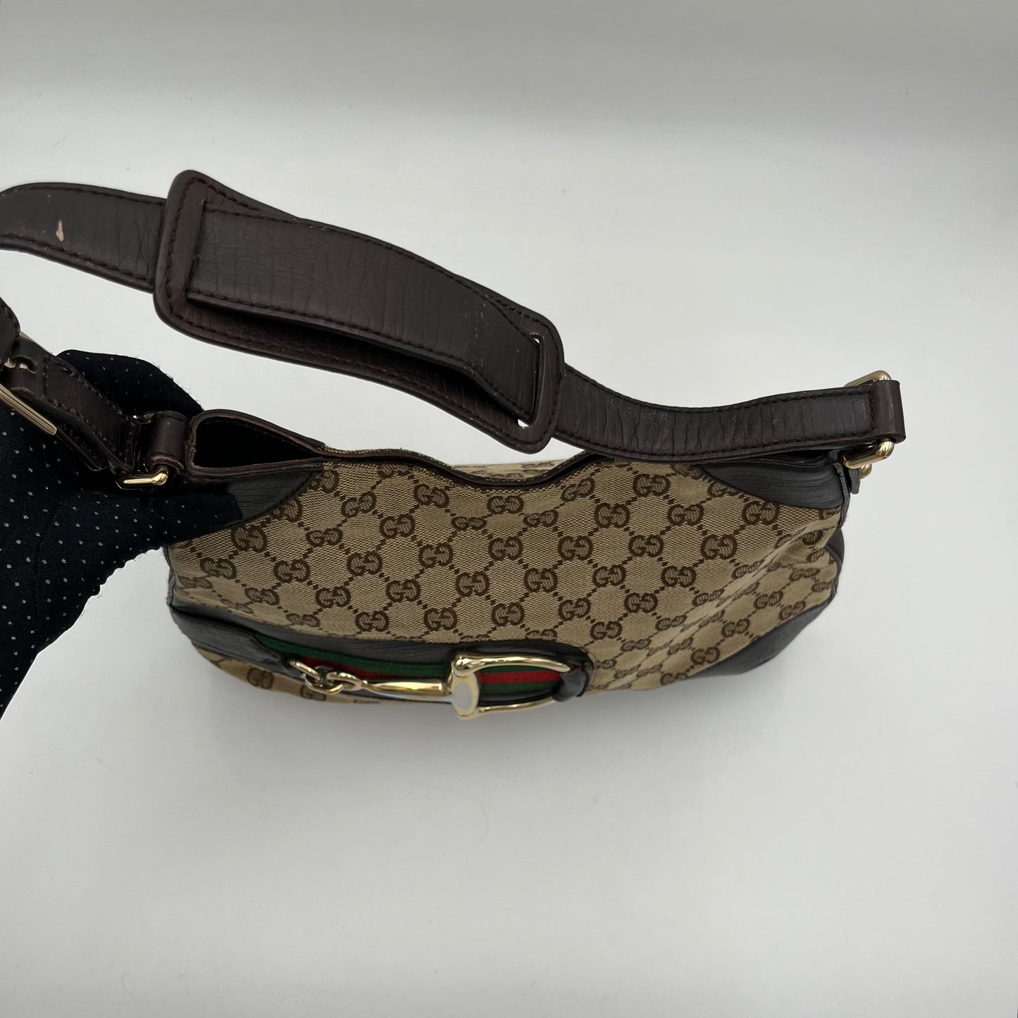 Gucci Monogram Canvas Sherryline Hasler Horsebit Hobo Shoulder Bag