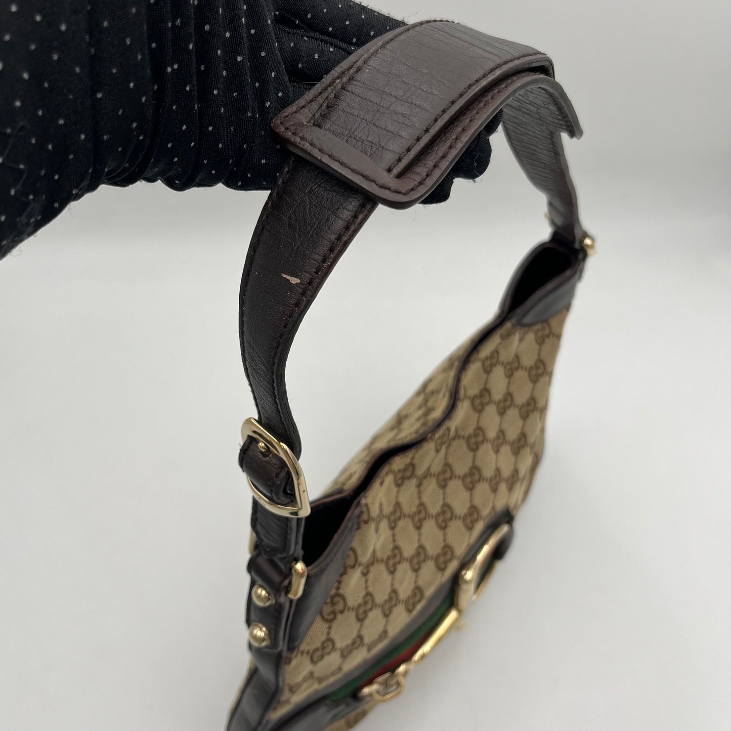 Gucci Monogram Canvas Sherryline Hasler Horsebit Hobo Shoulder Bag
