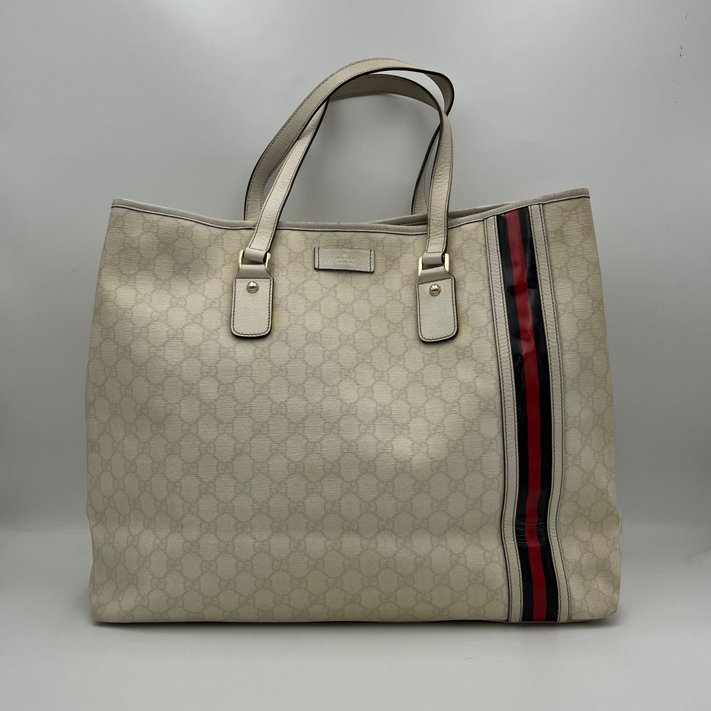 Gucci White Monogram PVC Sherryline Shopper Tote