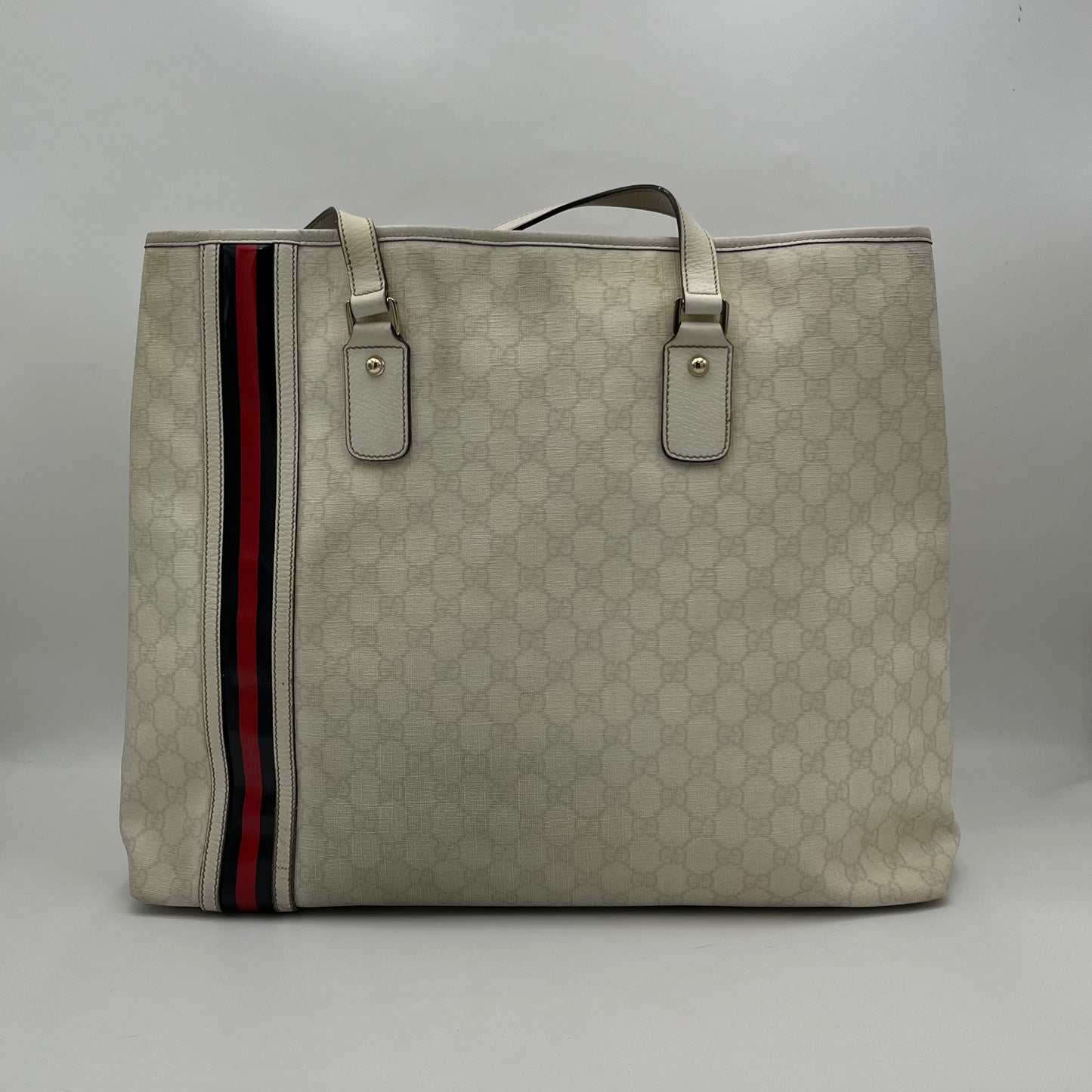 Gucci White Monogram PVC Sherryline Shopper Tote