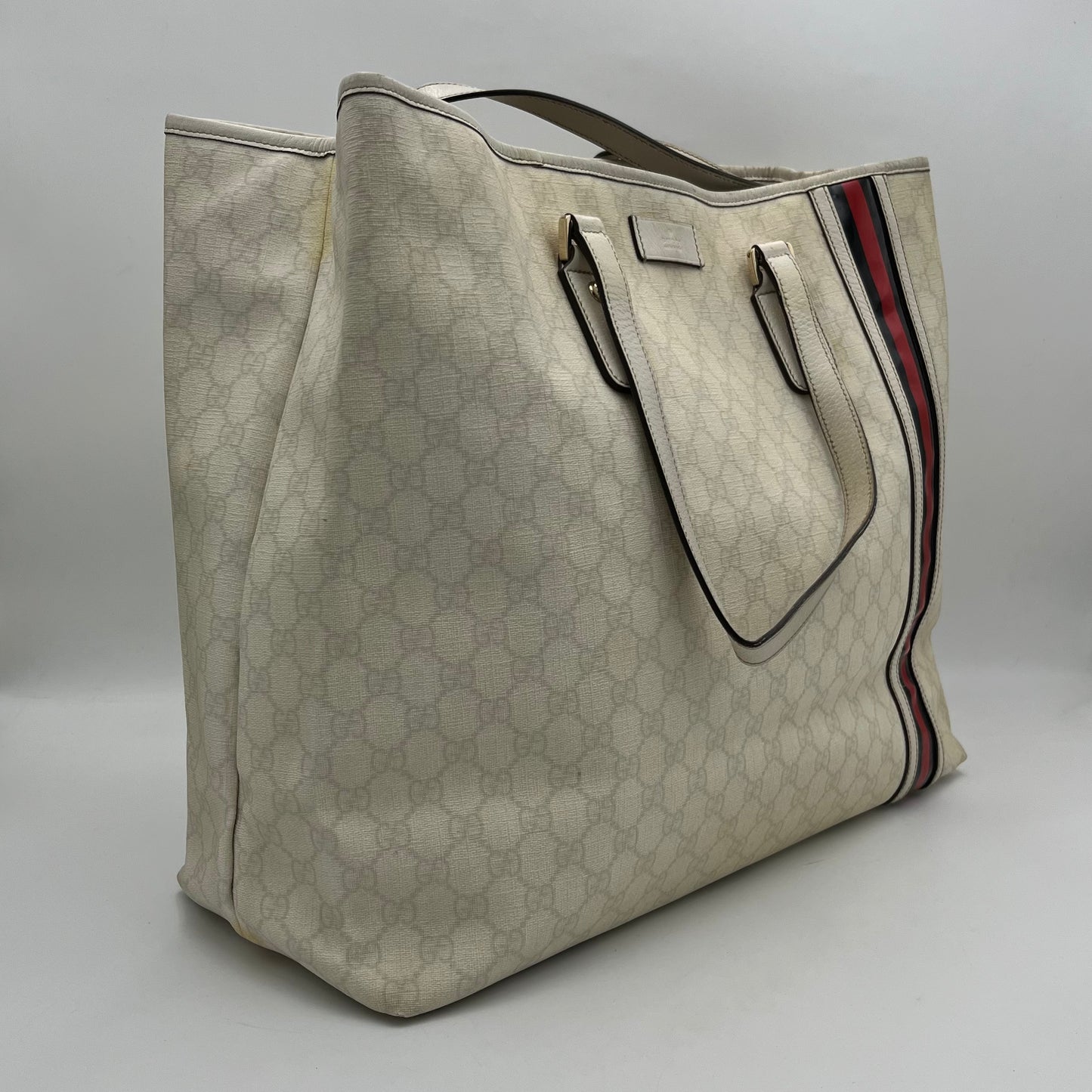 Gucci White Monogram PVC Sherryline Shopper Tote