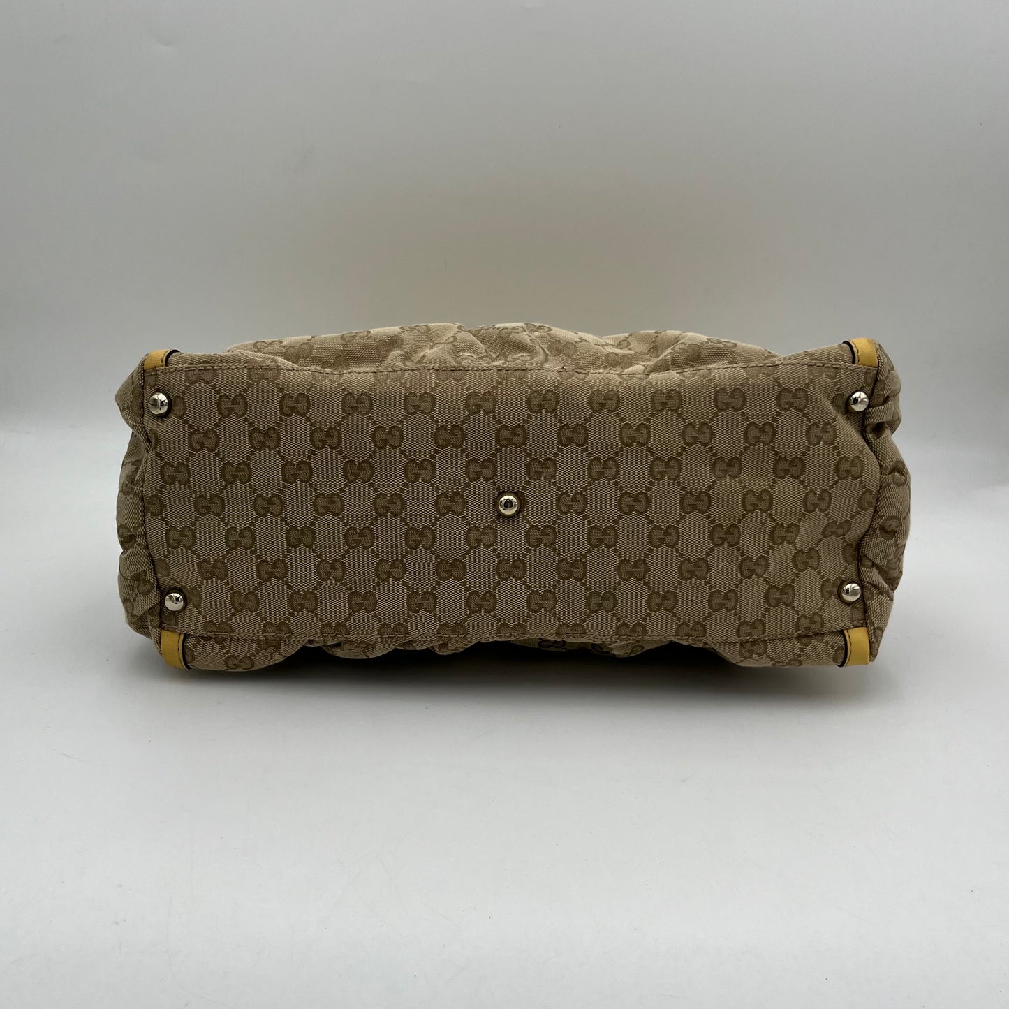 Gucci Monogram Canvas Yellow Leather Abbey D-Ring Hobo Shoulder Bag