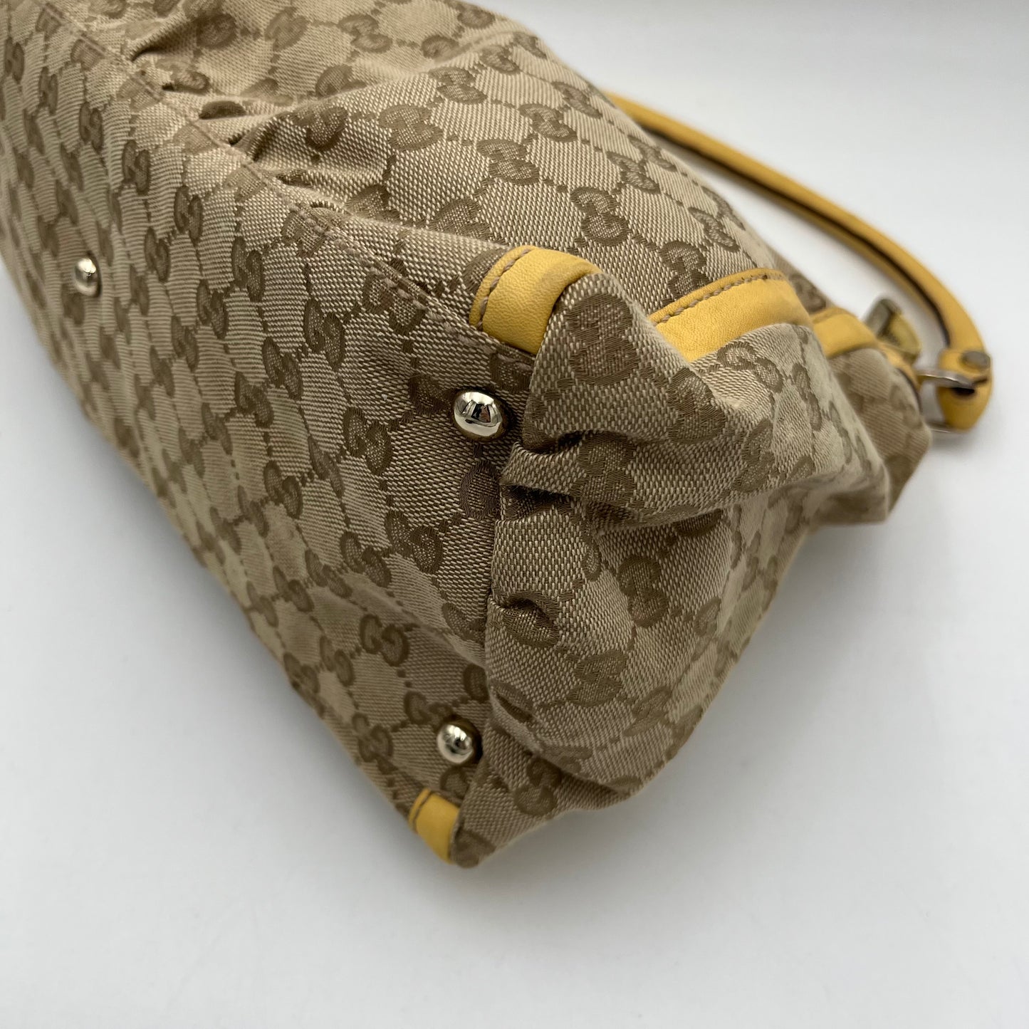 Gucci Monogram Canvas Yellow Leather Abbey D-Ring Hobo Shoulder Bag