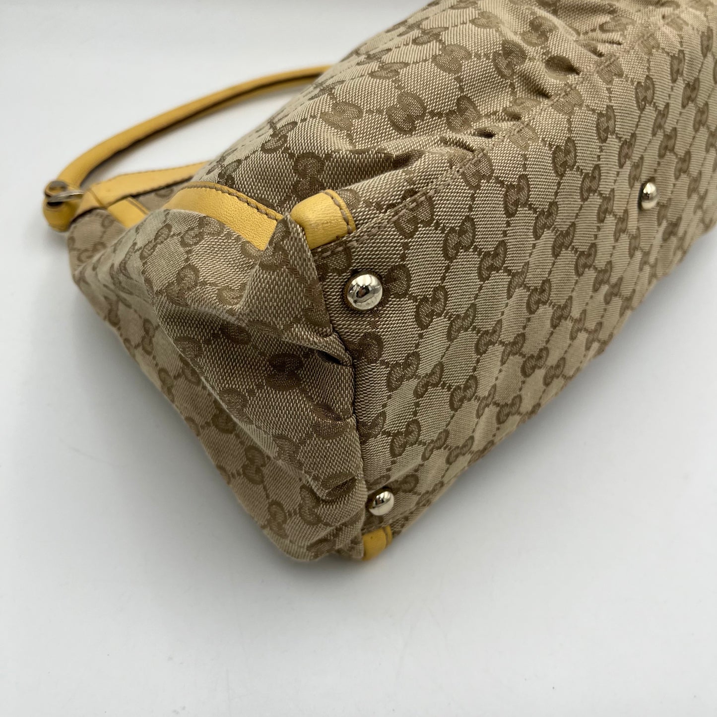 Gucci Monogram Canvas Yellow Leather Abbey D-Ring Hobo Shoulder Bag