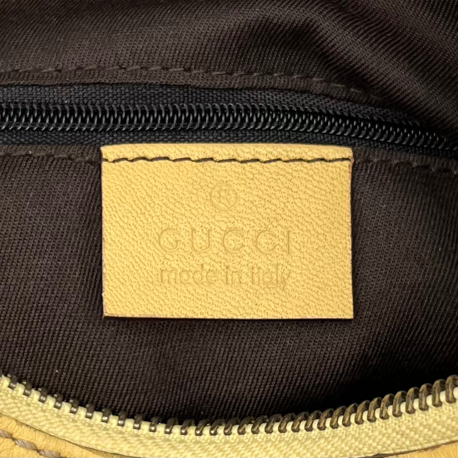 Gucci Monogram Canvas Yellow Leather Abbey D-Ring Hobo Shoulder Bag
