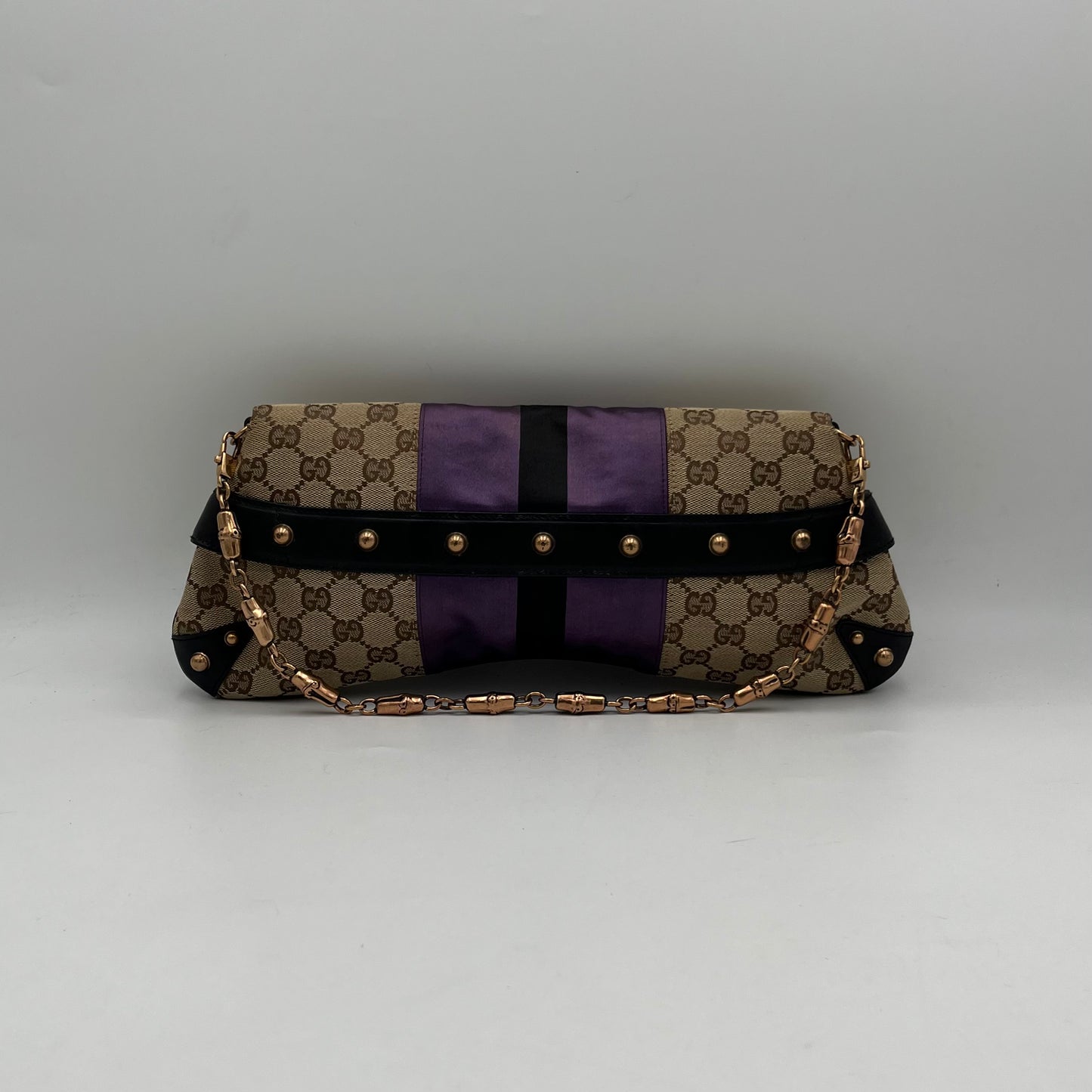 Gucci Tom Ford Monogram Purple Silk Horsebit Chain Shoulder Bag