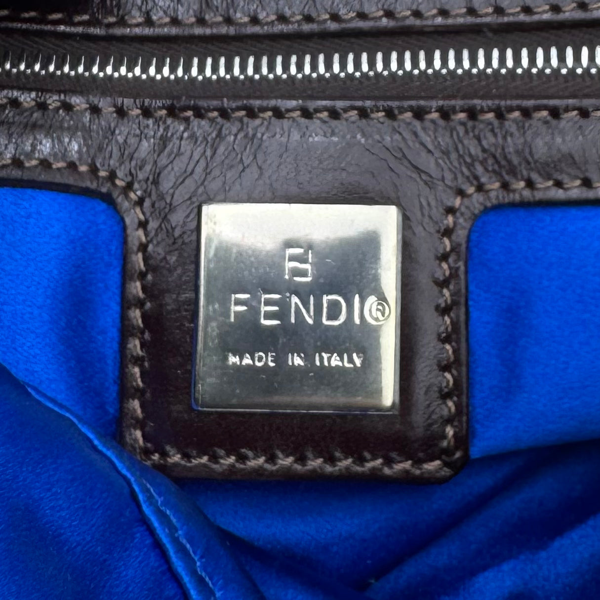 Fendi Silver Beaded Brown Leather Mamma Baguette