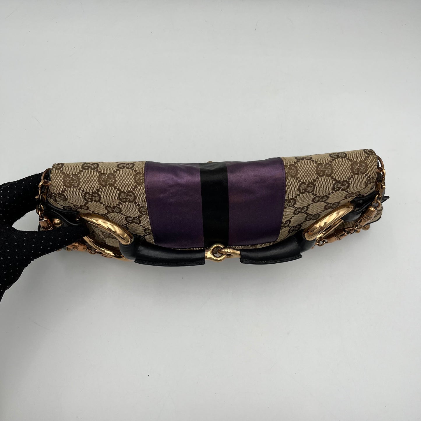Gucci Tom Ford Monogram Purple Silk Horsebit Chain Shoulder Bag