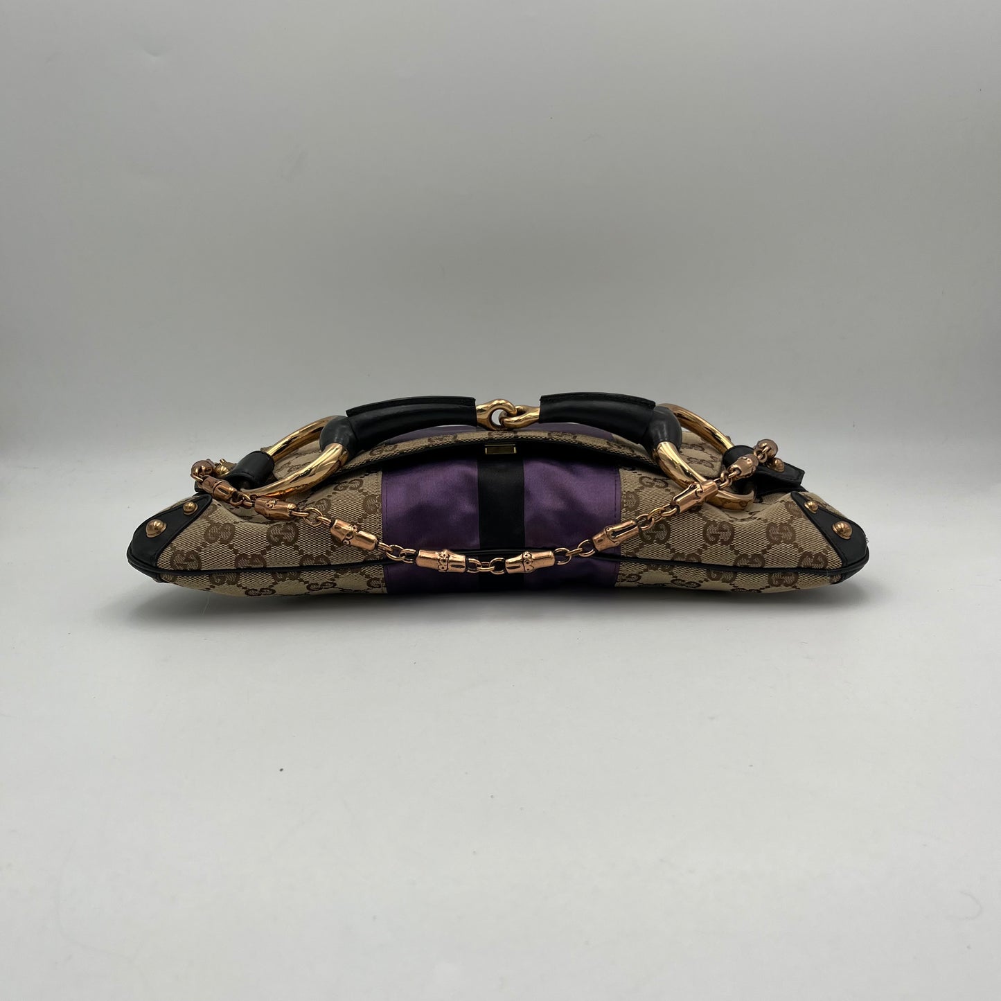 Gucci Tom Ford Monogram Purple Silk Horsebit Chain Shoulder Bag