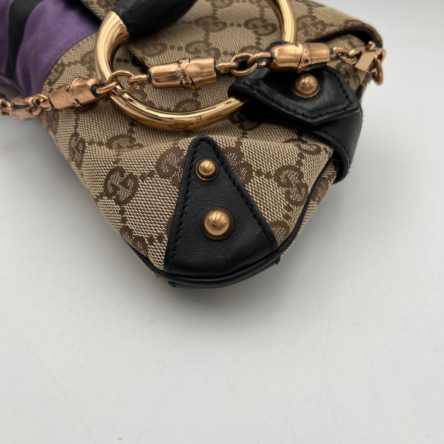 Gucci Tom Ford Monogram Purple Silk Horsebit Chain Shoulder Bag