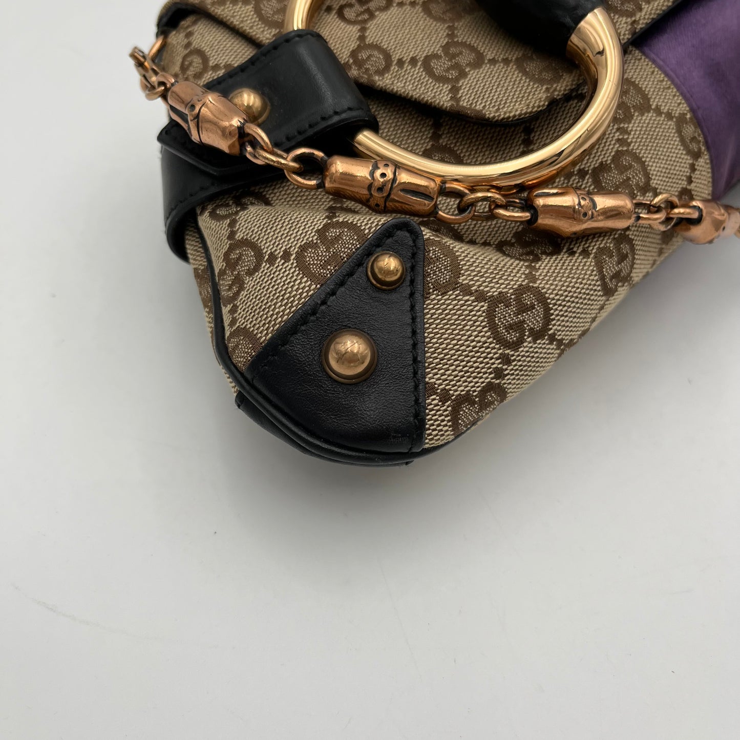 Gucci Tom Ford Monogram Purple Silk Horsebit Chain Shoulder Bag