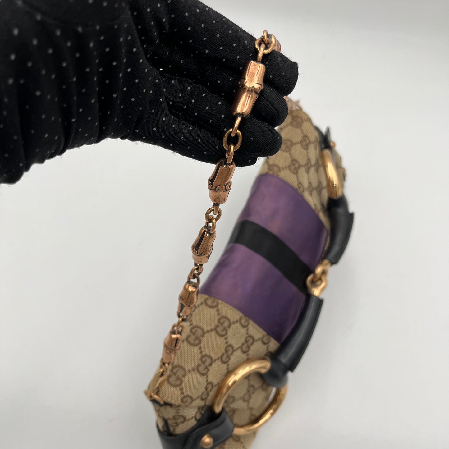 Gucci Tom Ford Monogram Purple Silk Horsebit Chain Shoulder Bag