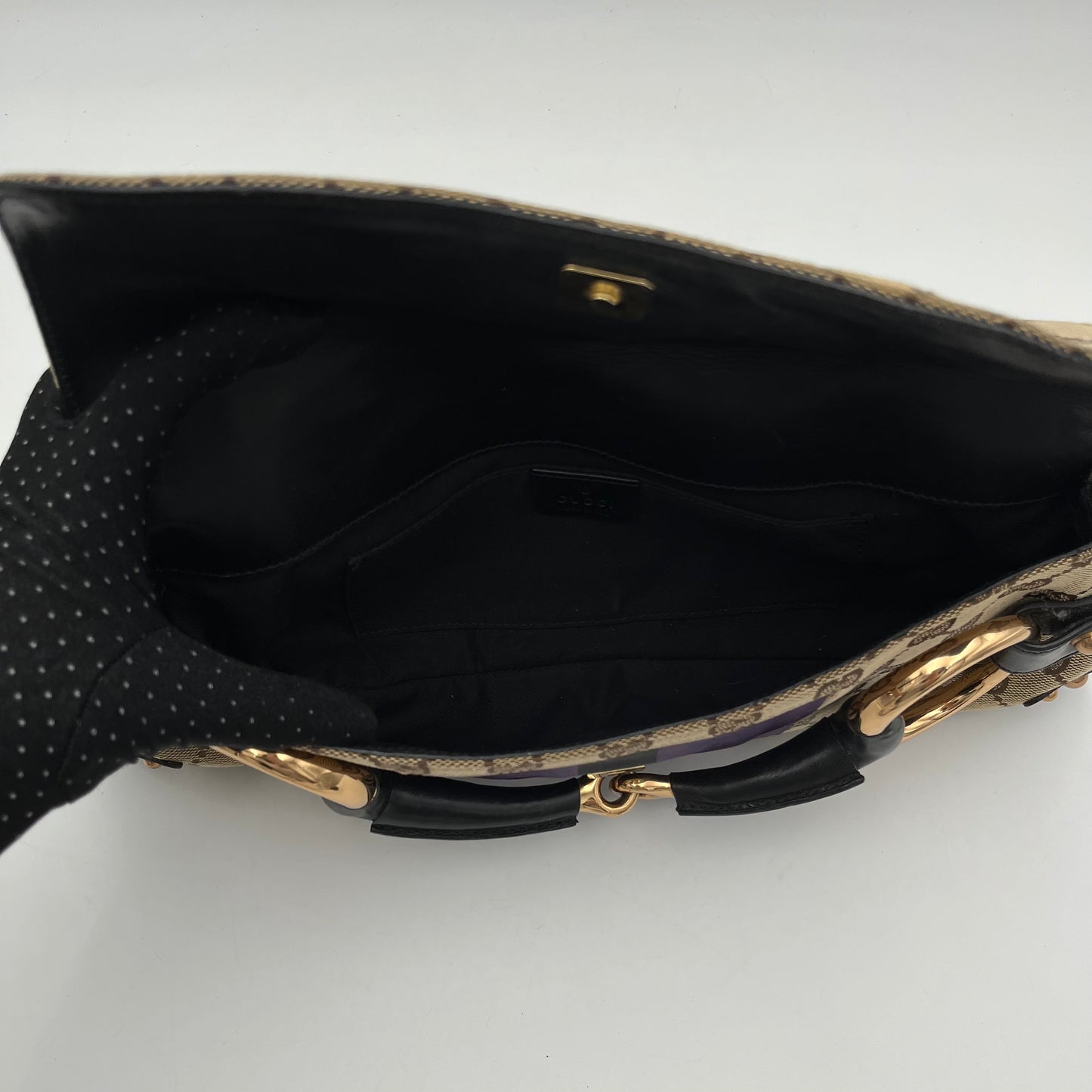 Gucci Tom Ford Monogram Purple Silk Horsebit Chain Shoulder Bag
