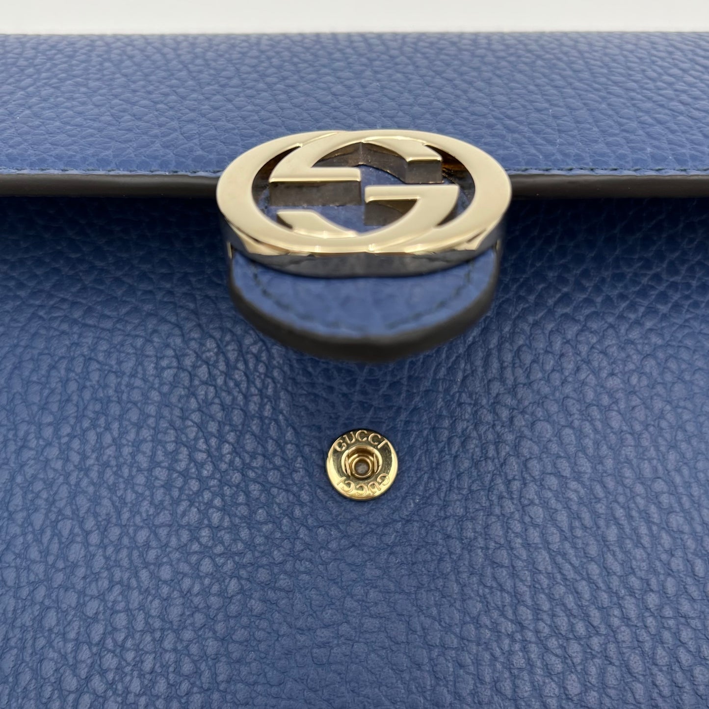 Gucci Blue Leather Interlocking G Wallet on Chain
