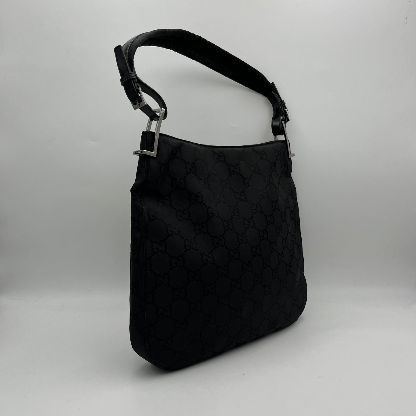 Gucci Black Monogram Nylon Large Hobo Bag