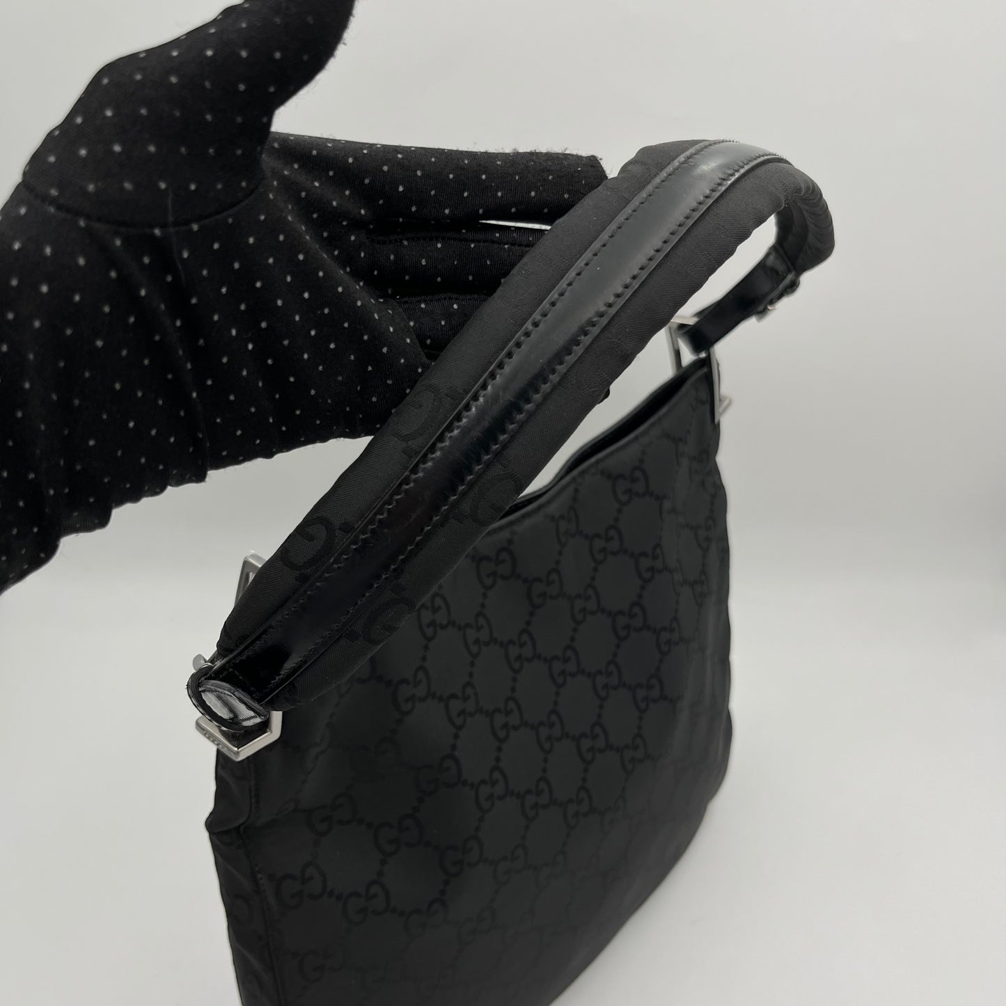 Gucci Black Monogram Nylon Large Hobo Bag