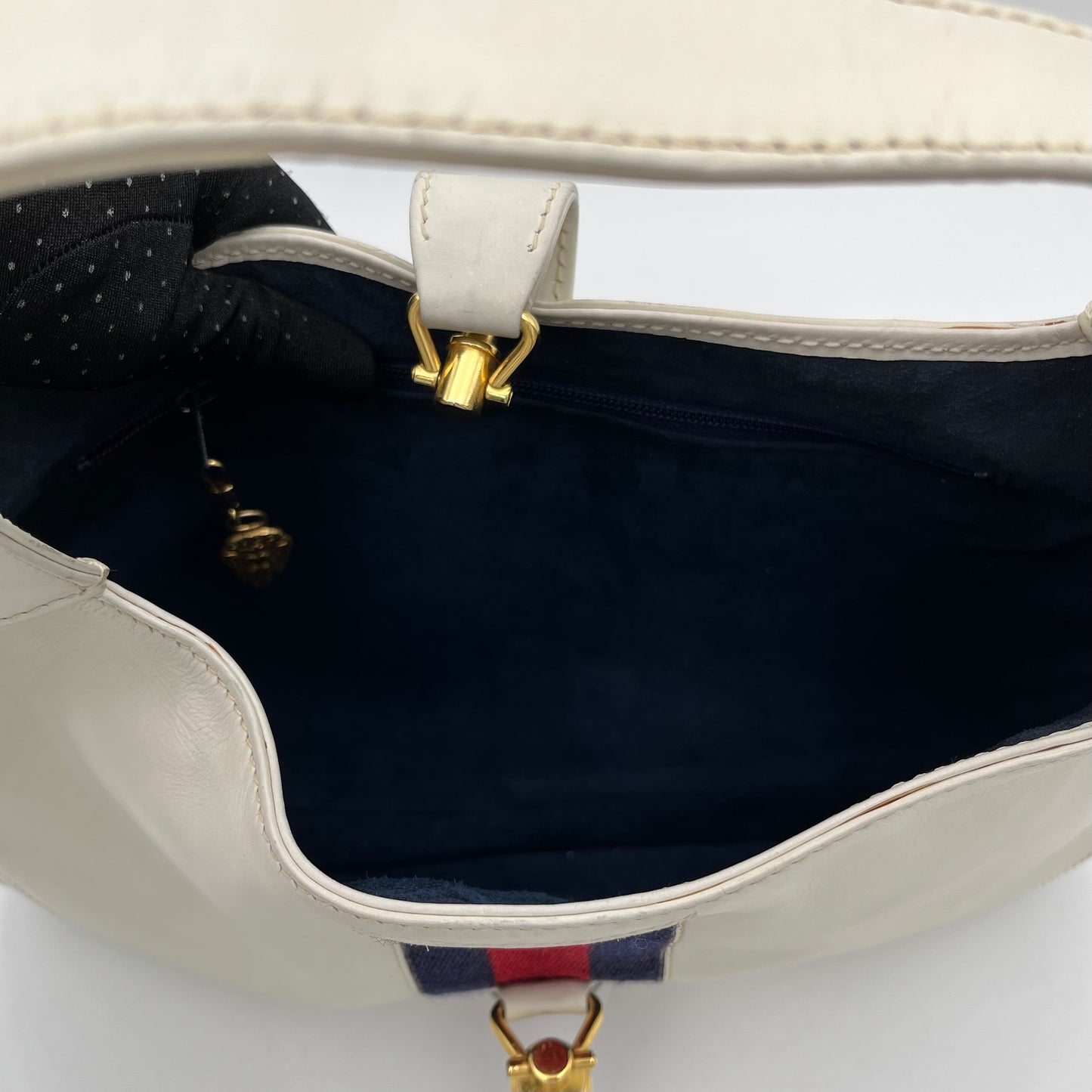 Gucci Vintage White Leather Blue Red Sherryline 1961 Jackie