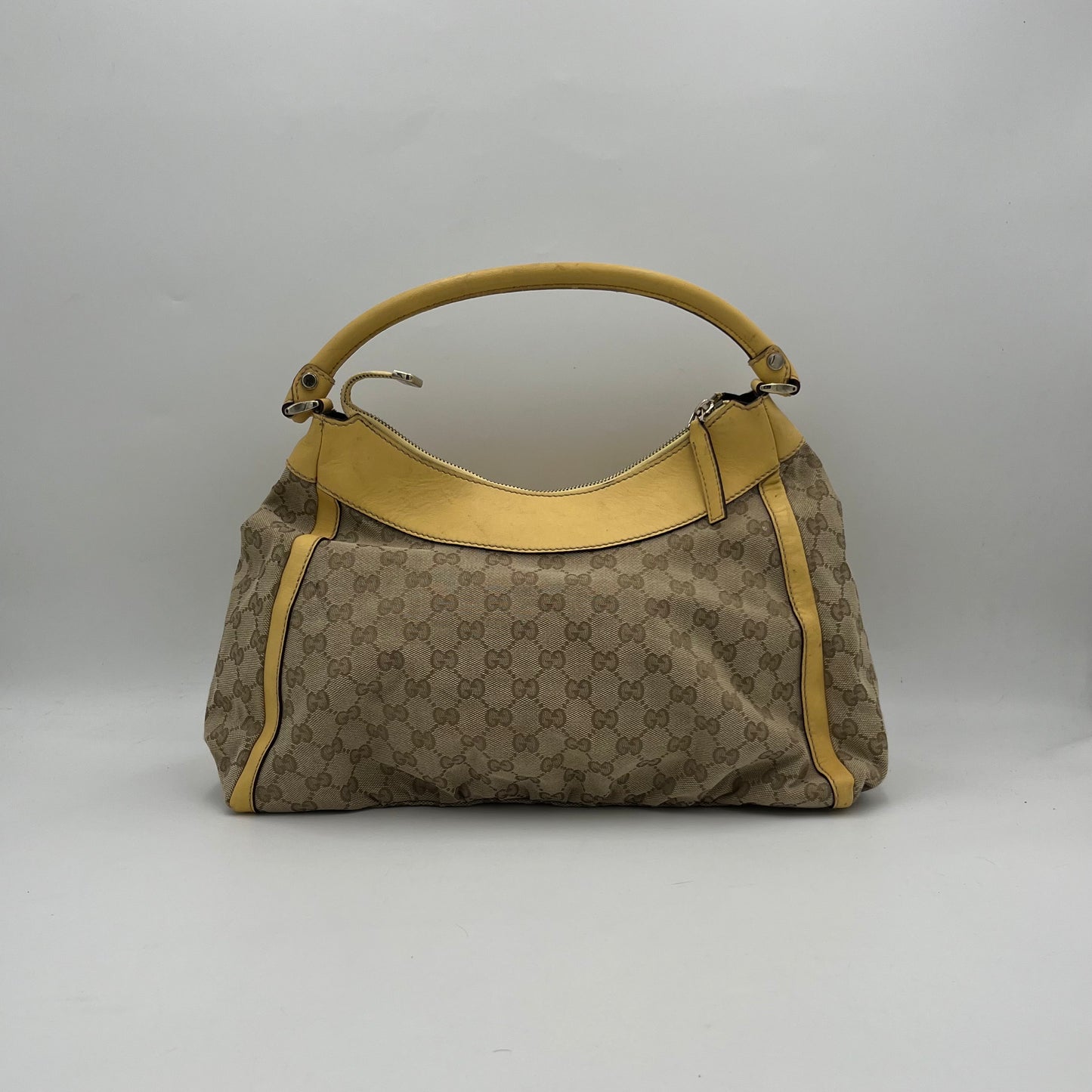 Gucci Monogram Canvas Yellow Leather Abbey D-Ring Hobo Shoulder Bag