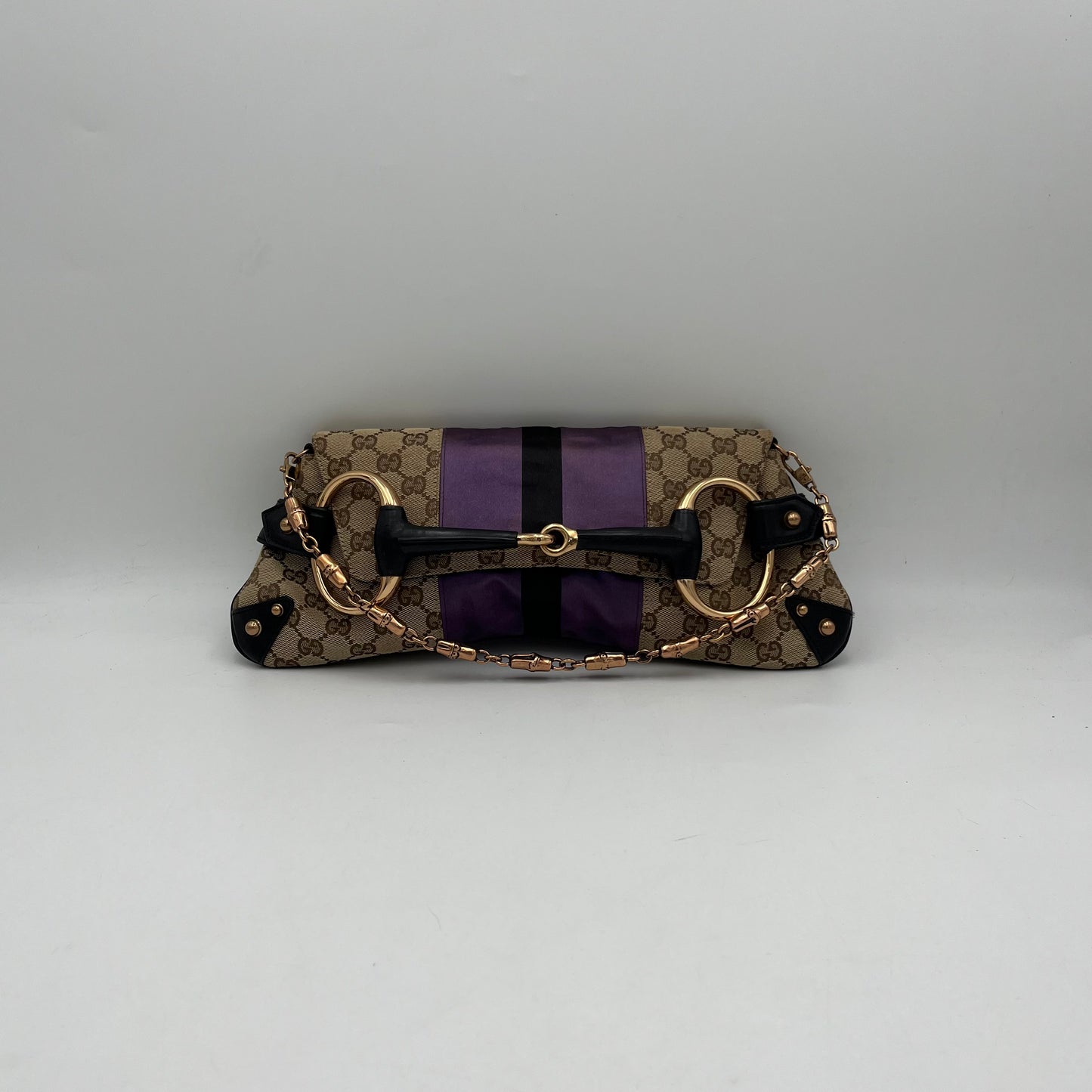 Gucci Tom Ford Monogram Purple Silk Horsebit Chain Shoulder Bag