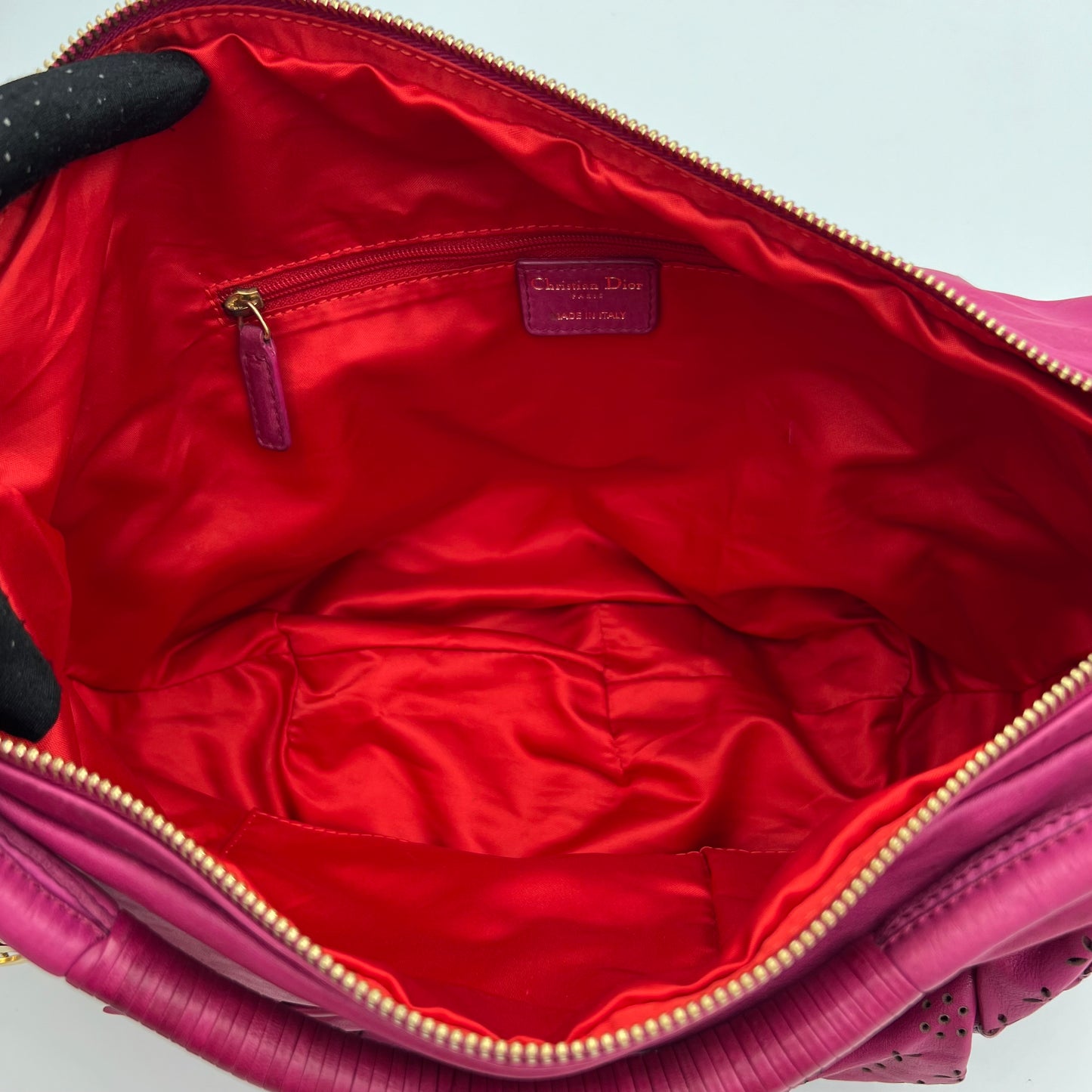 Christian Dior Pink Leather Gypsy Ruffle Hobo Shoulder Bag