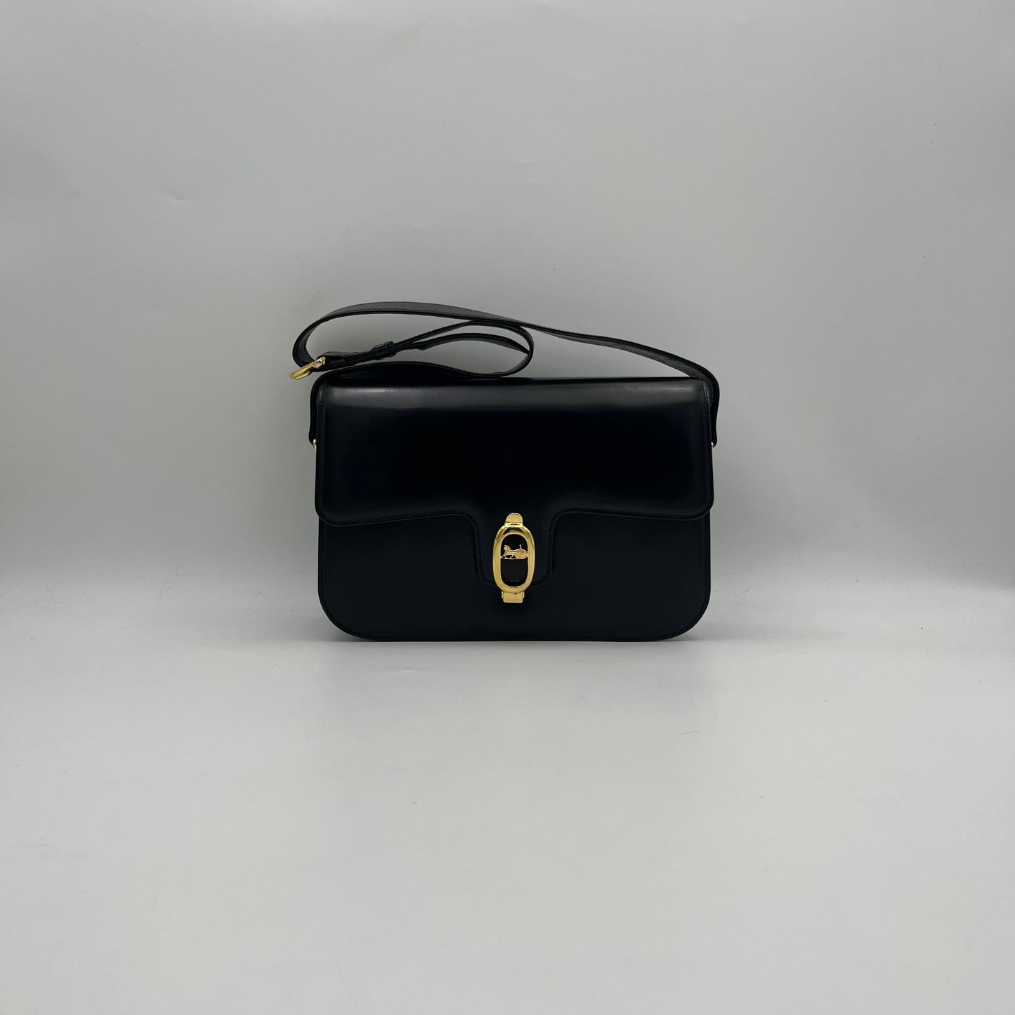 Celine Paris Horse Carriage Black Leather Box Shoulder Bag