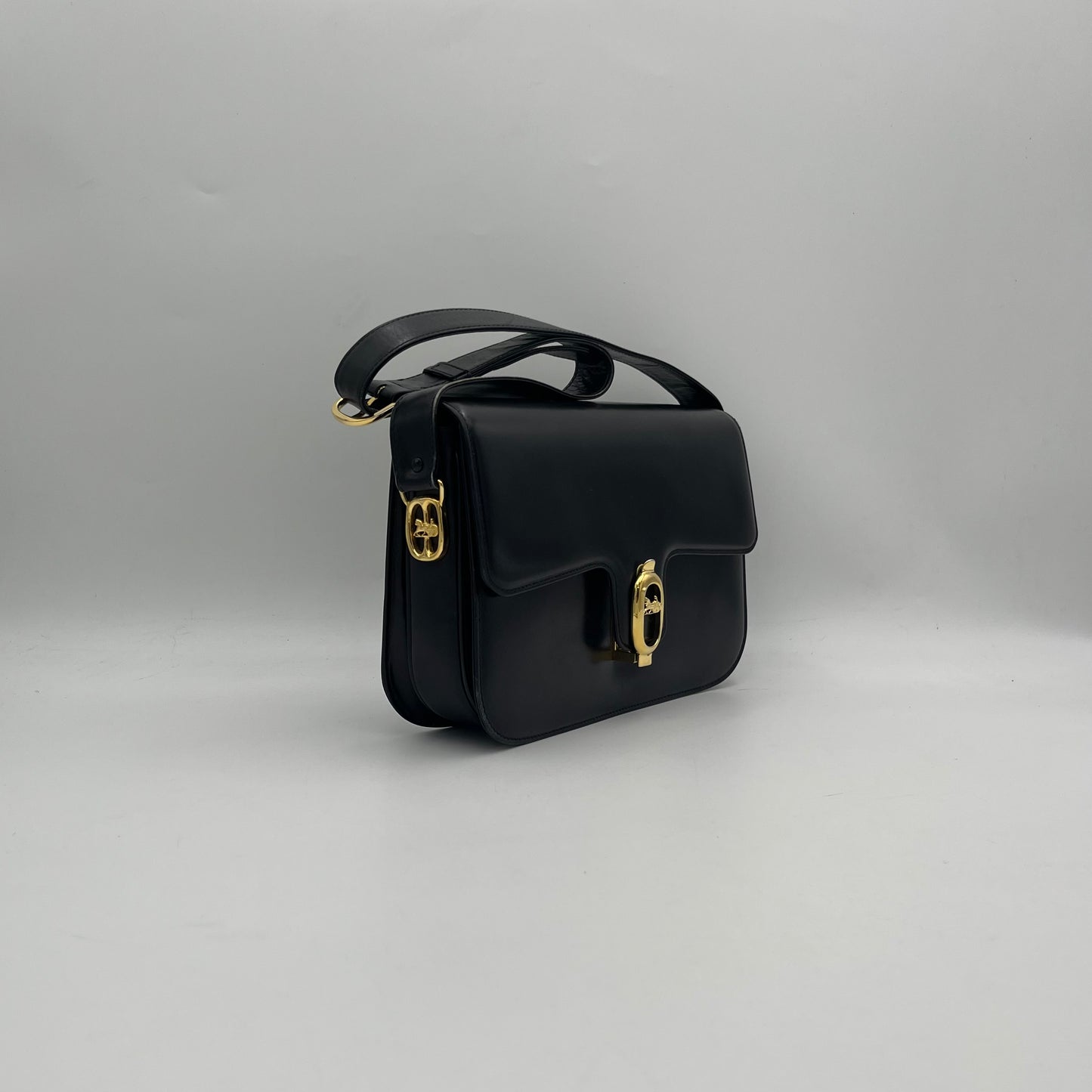 Celine Paris Horse Carriage Black Leather Box Shoulder Bag