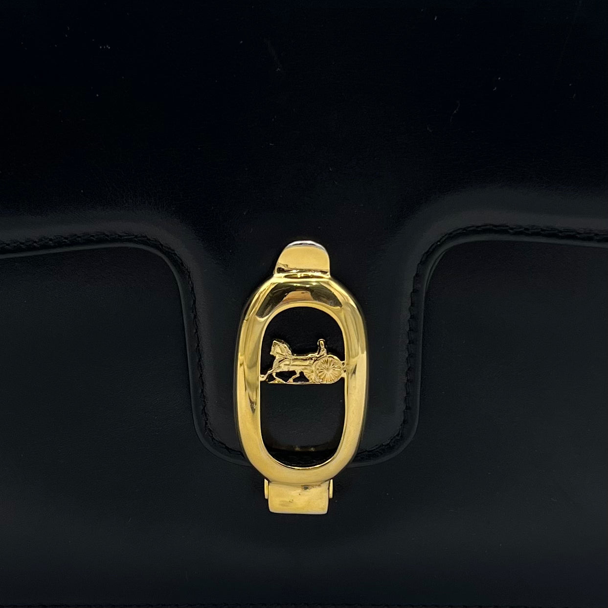 Celine Paris Horse Carriage Black Leather Box Shoulder Bag