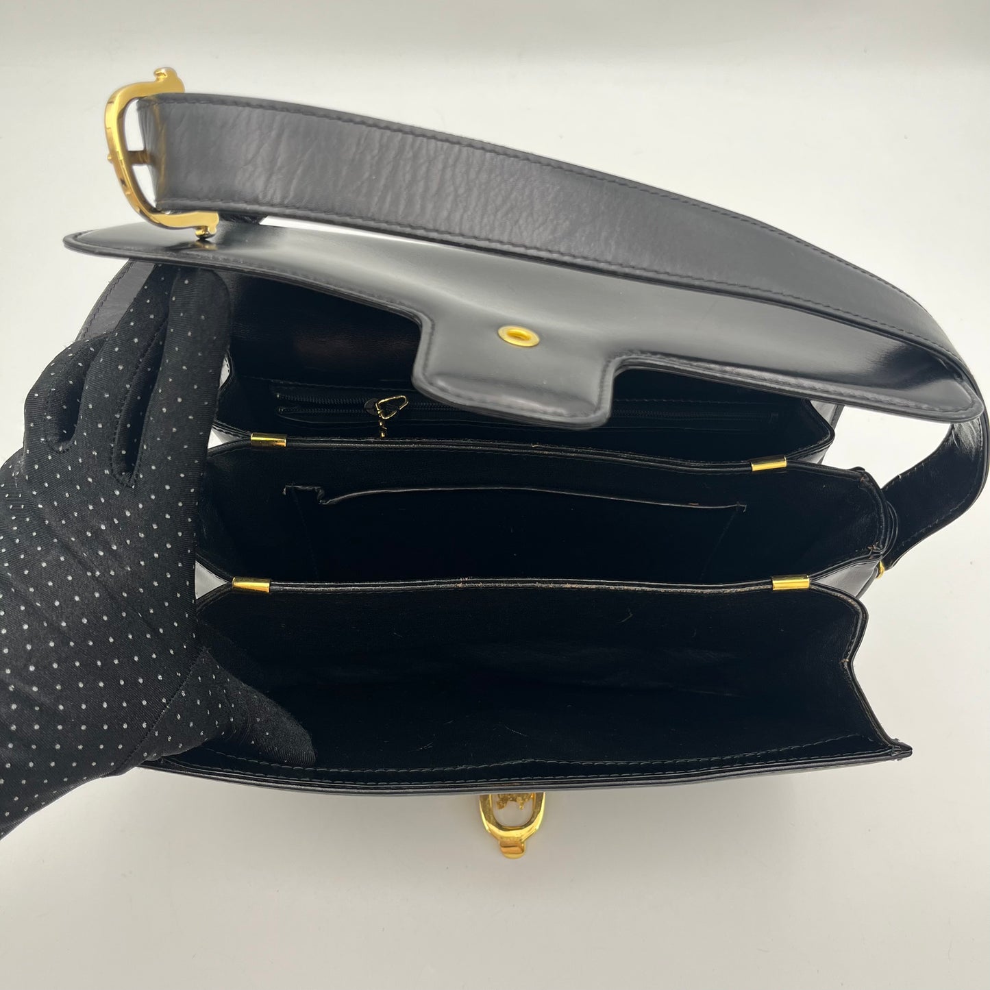 Celine Paris Horse Carriage Black Leather Box Shoulder Bag