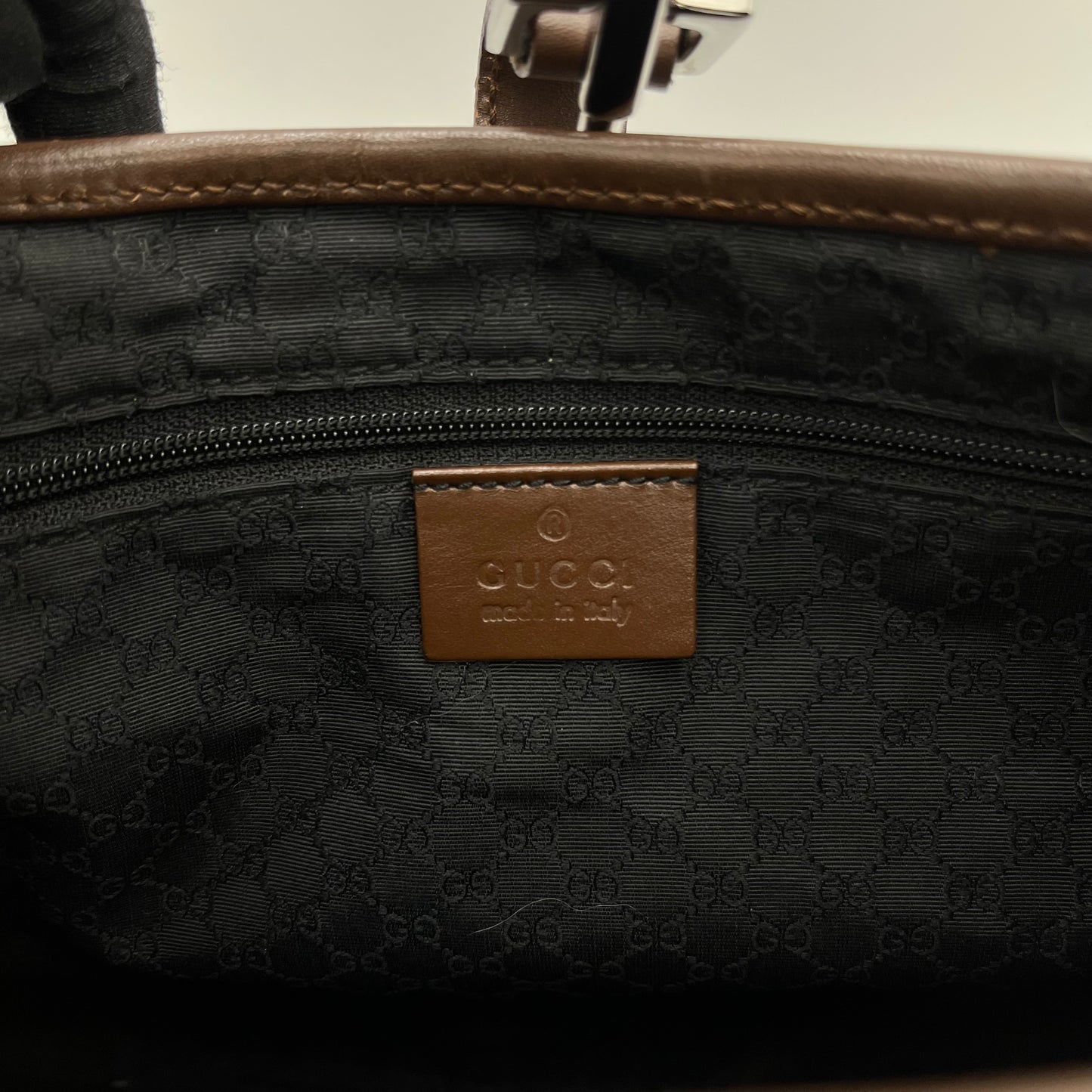 Gucci Black Canvas Neutral Sherryline Brown Leather Jackie O