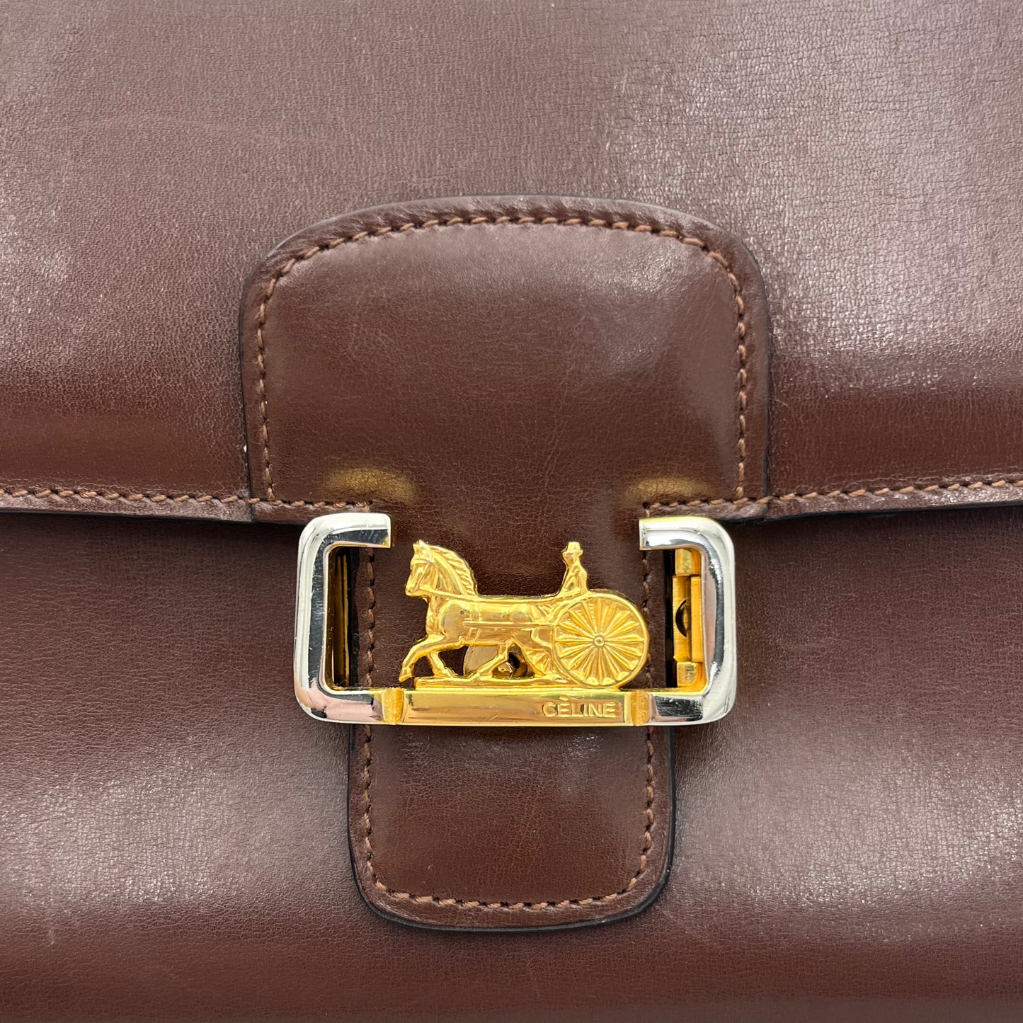 Celine Paris Macadam Brown Leather Horse Carriage Box Bag