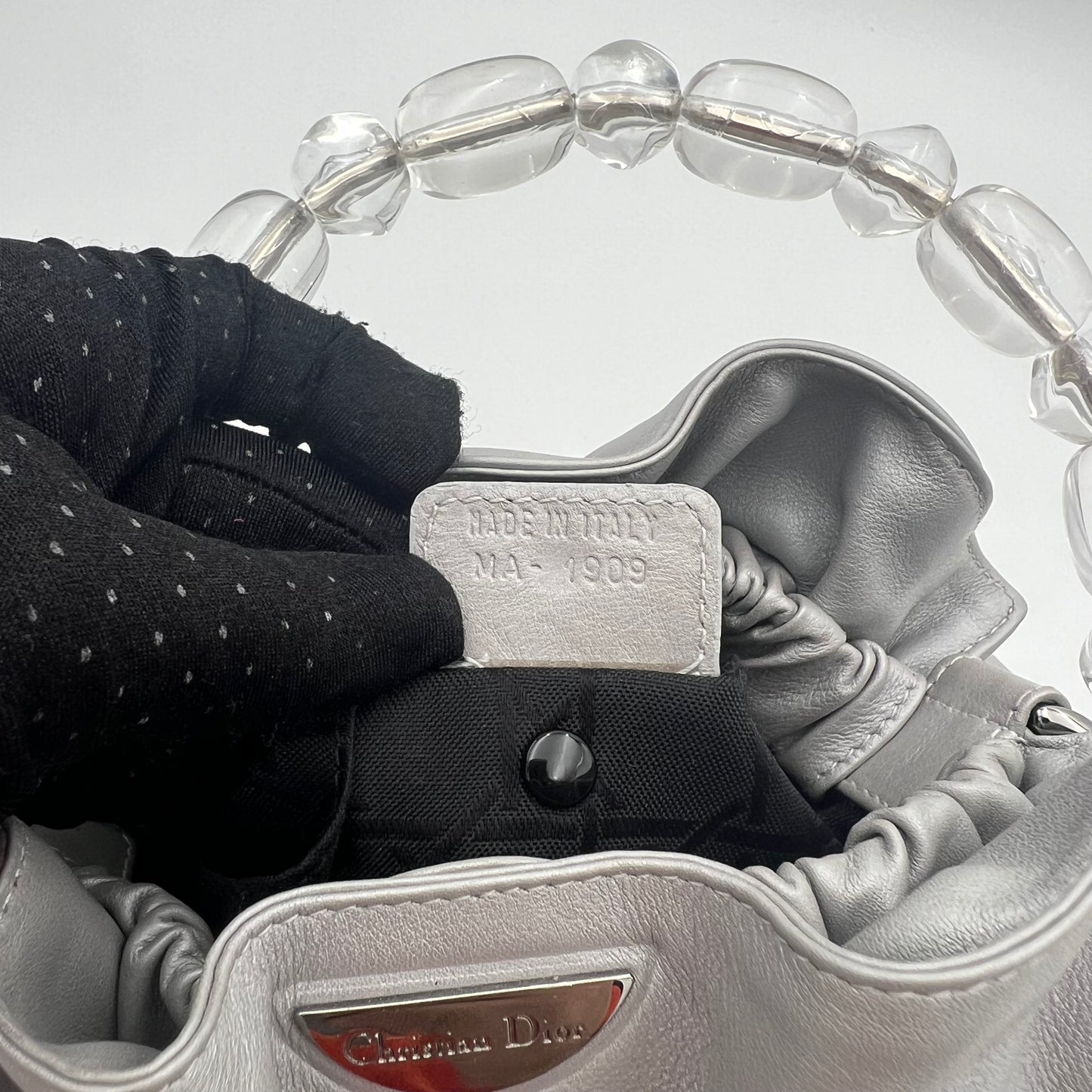 Christian Dior Gray Leather Malice Pearl Handbag