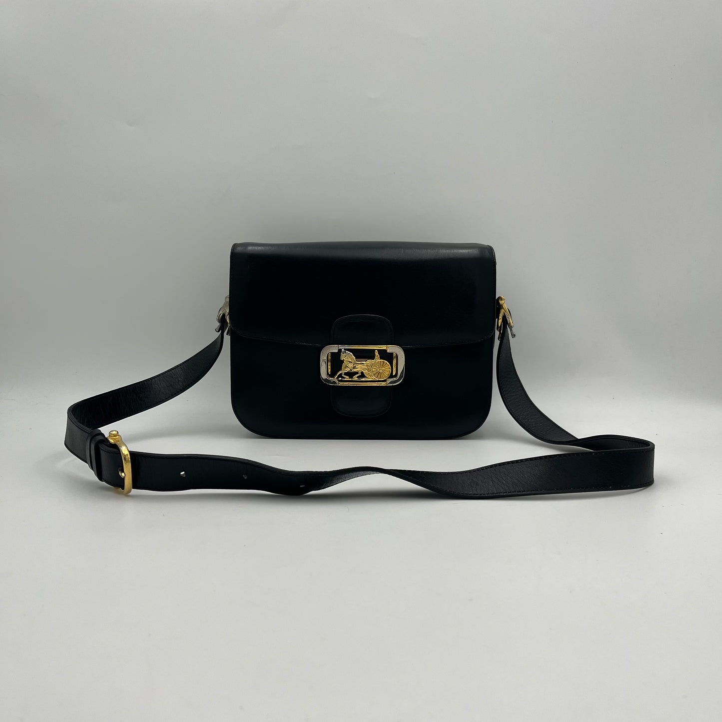 Celine Paris Black Leather Horse Carriage Box Bag