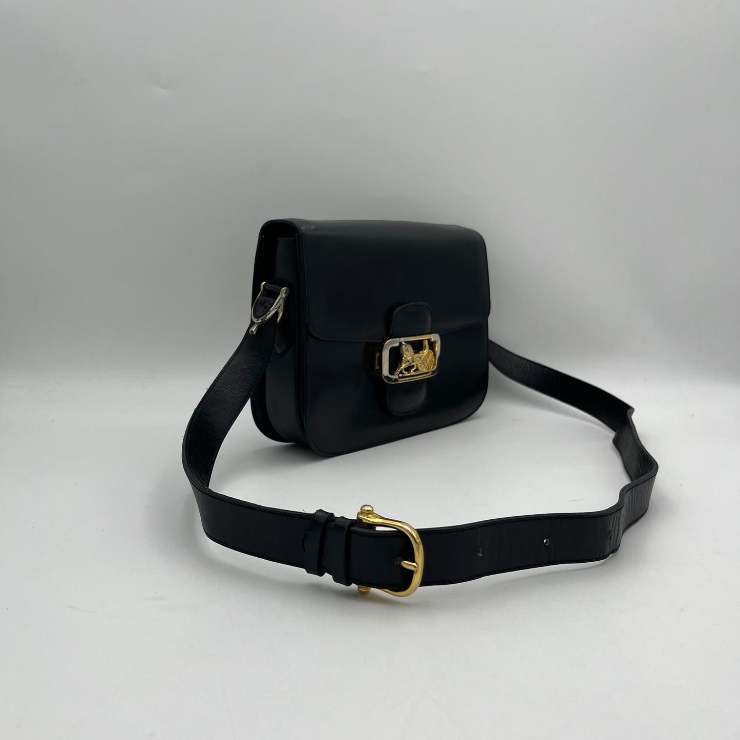 Celine Paris Black Leather Horse Carriage Box Bag