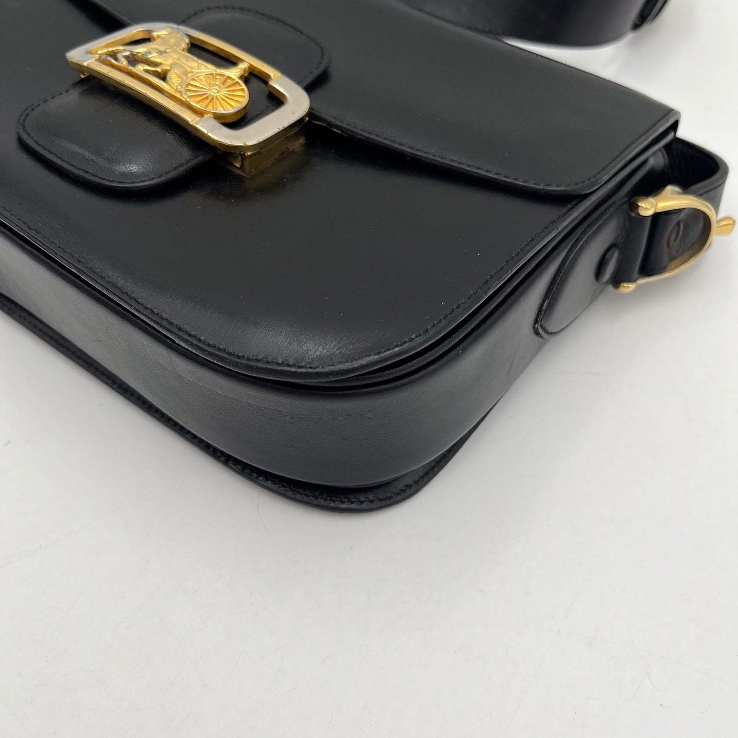 Celine Paris Black Leather Horse Carriage Box Bag