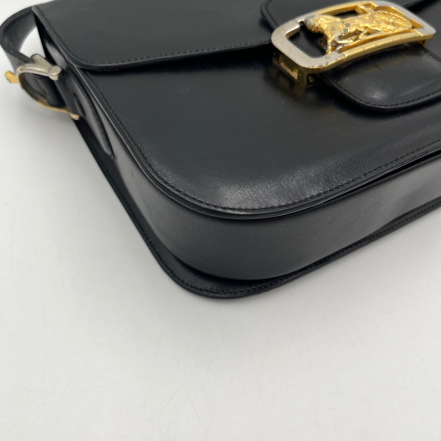 Celine Paris Black Leather Horse Carriage Box Bag