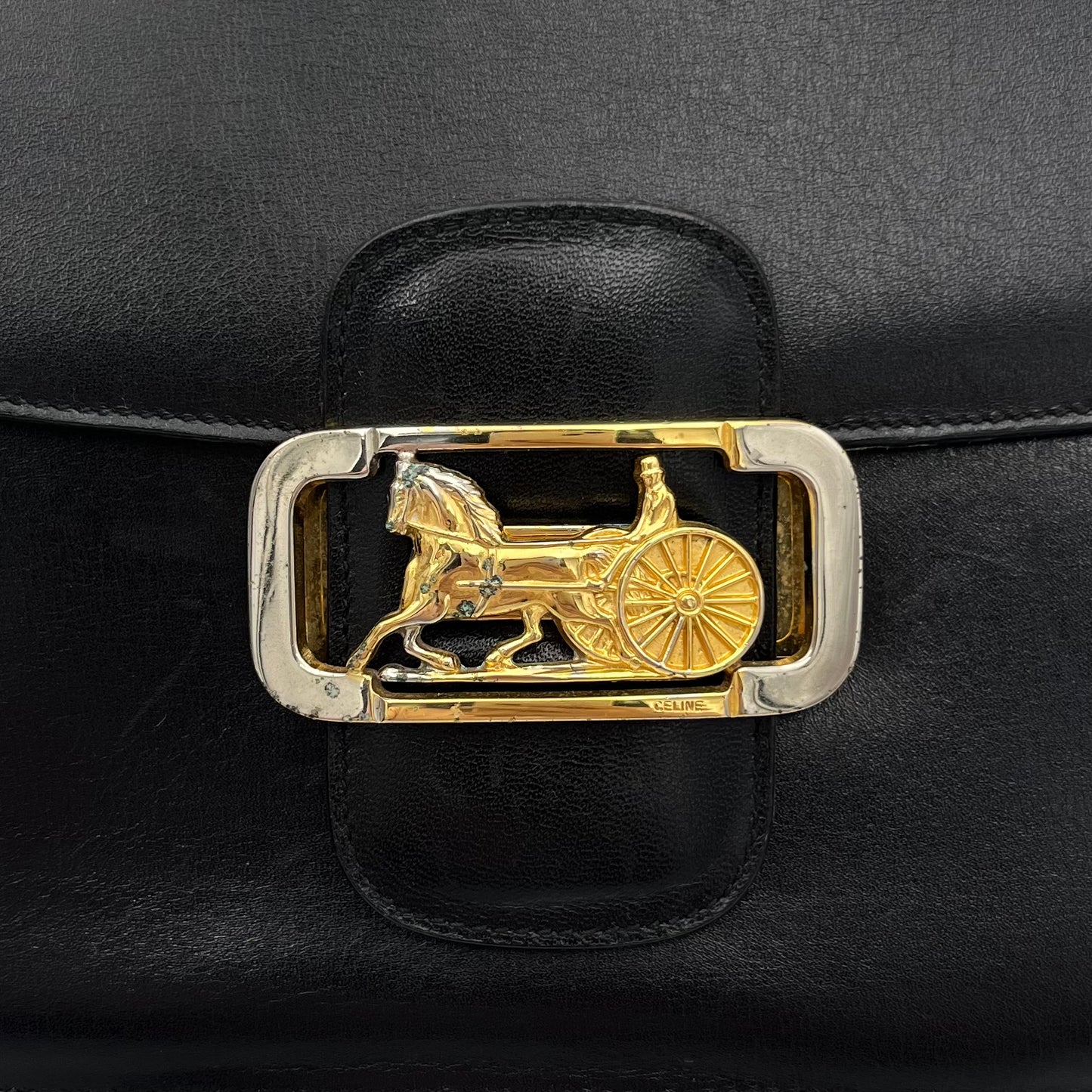 Celine Paris Black Leather Horse Carriage Box Bag