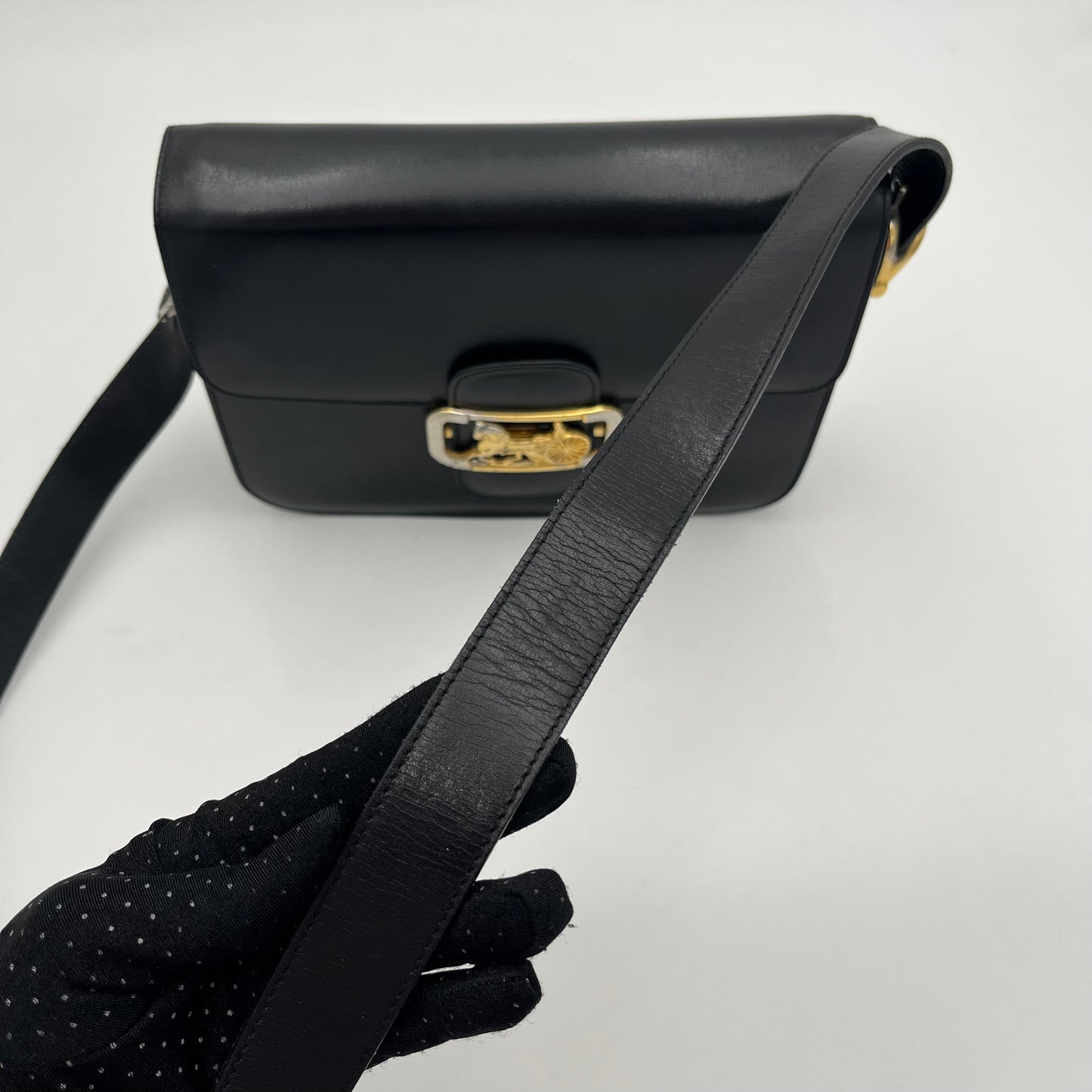 Celine Paris Black Leather Horse Carriage Box Bag