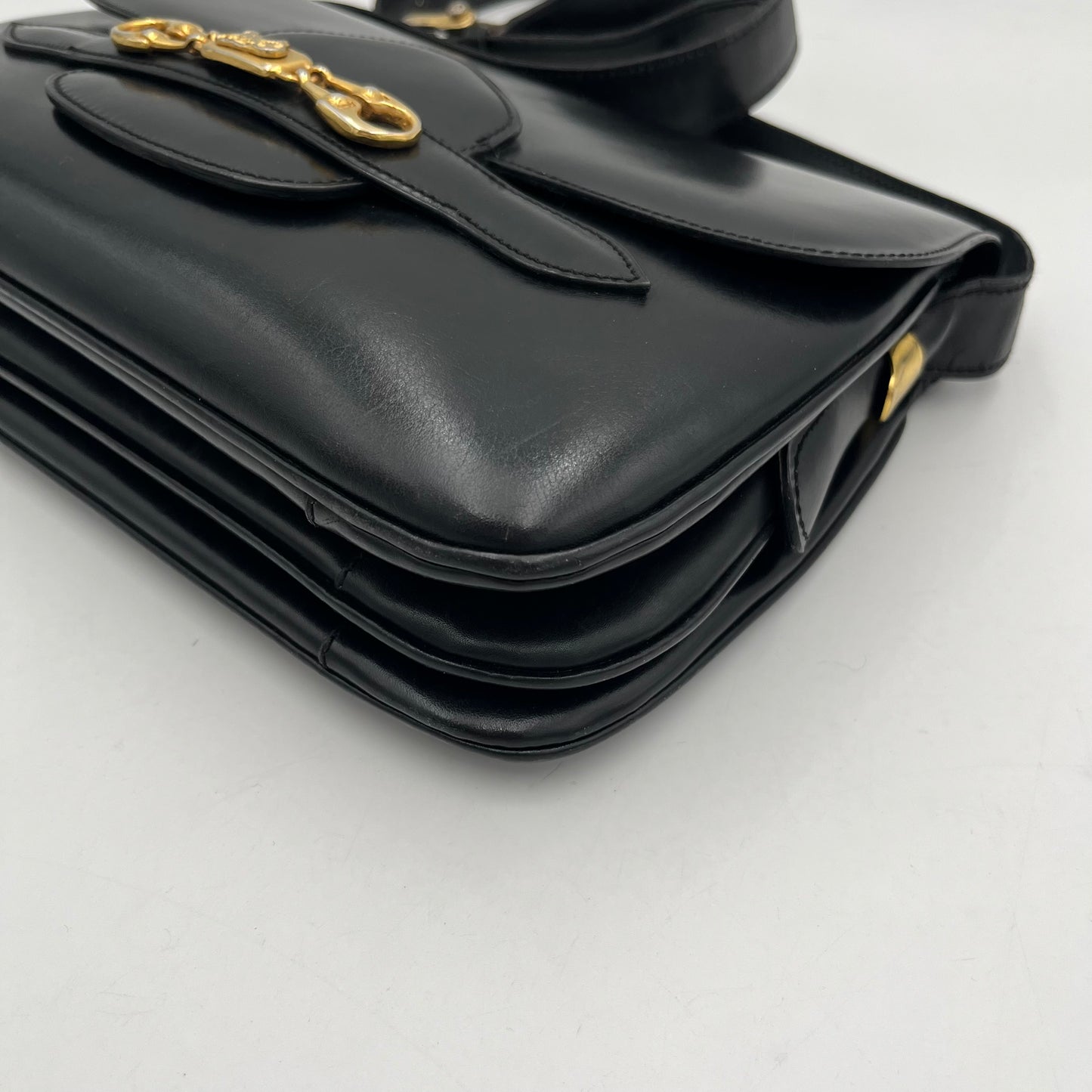 Celine Paris Black Leather Horsebit Horse Carriage Shoulder Bag