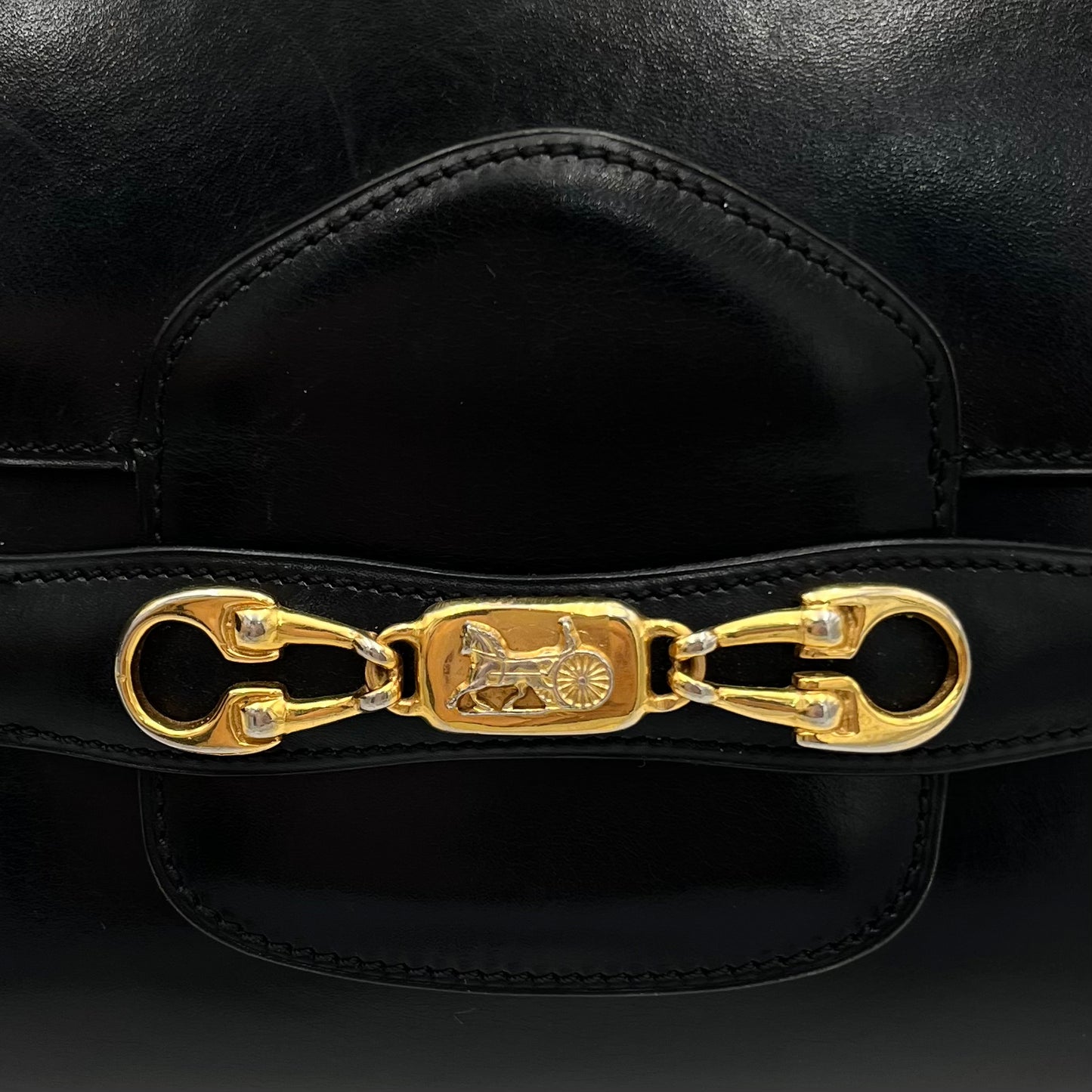 Celine Paris Black Leather Horsebit Horse Carriage Shoulder Bag