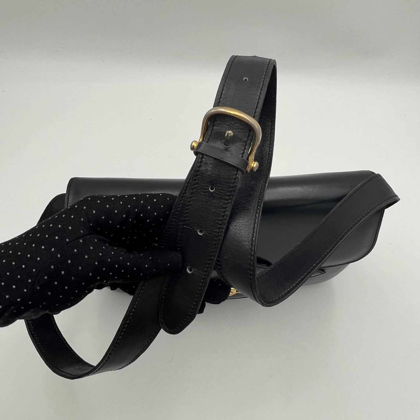 Celine Paris Black Leather Horsebit Horse Carriage Shoulder Bag