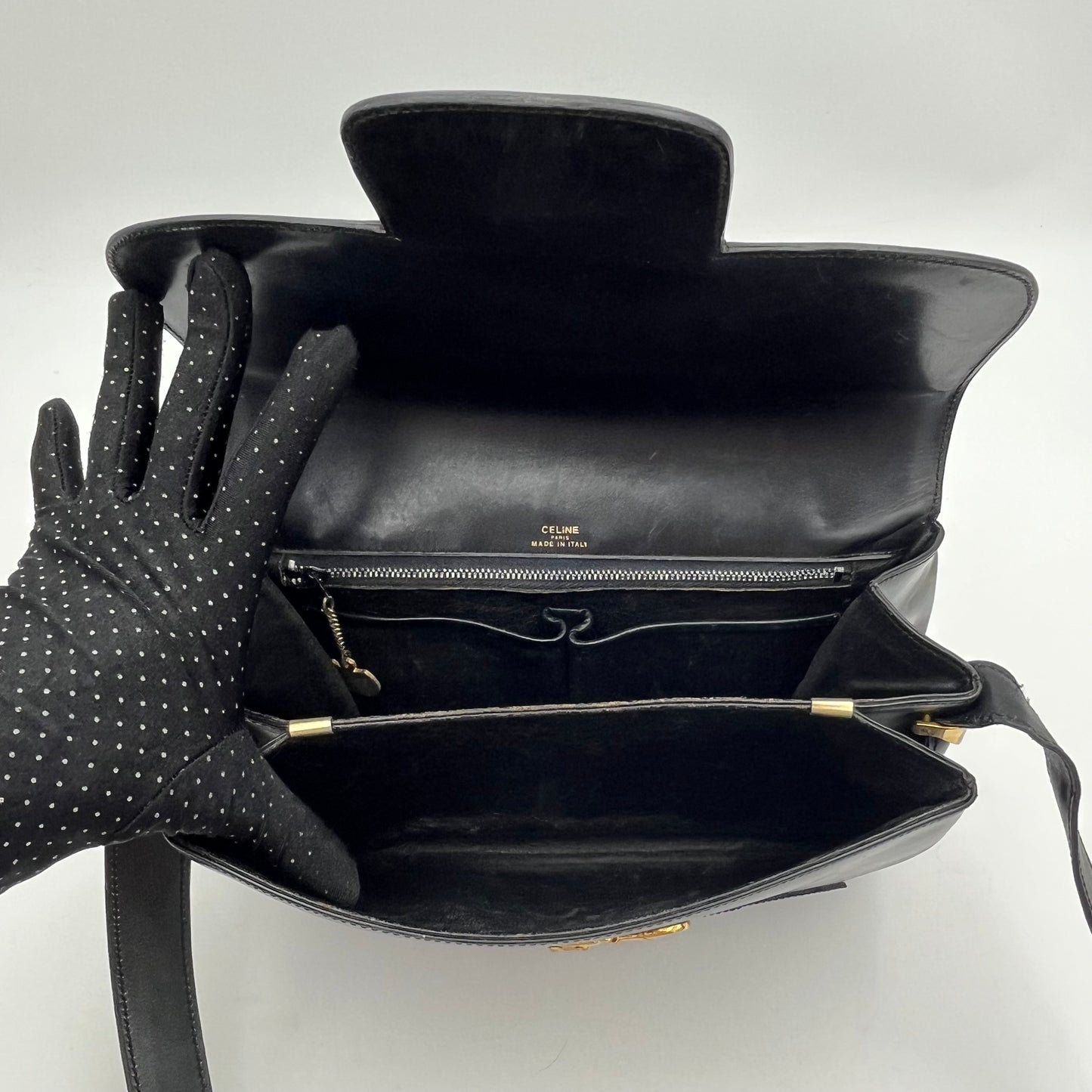 Celine Paris Black Leather Horsebit Horse Carriage Shoulder Bag