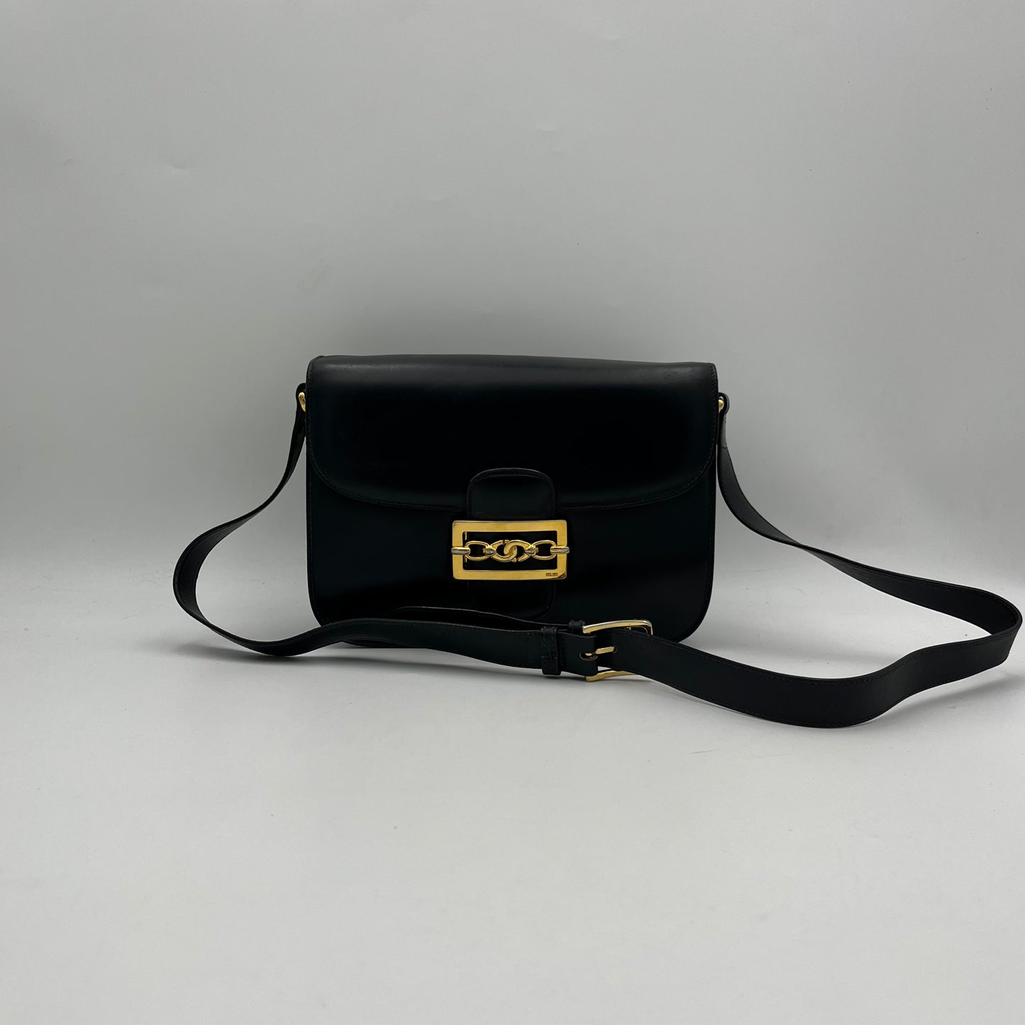 Celine Paris 1970s Black Leather Crecy Box Bag