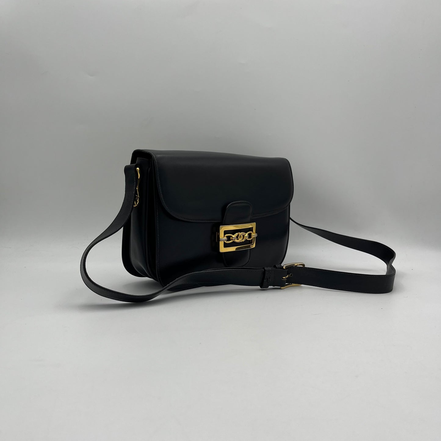 Celine Paris 1970s Black Leather Crecy Box Bag