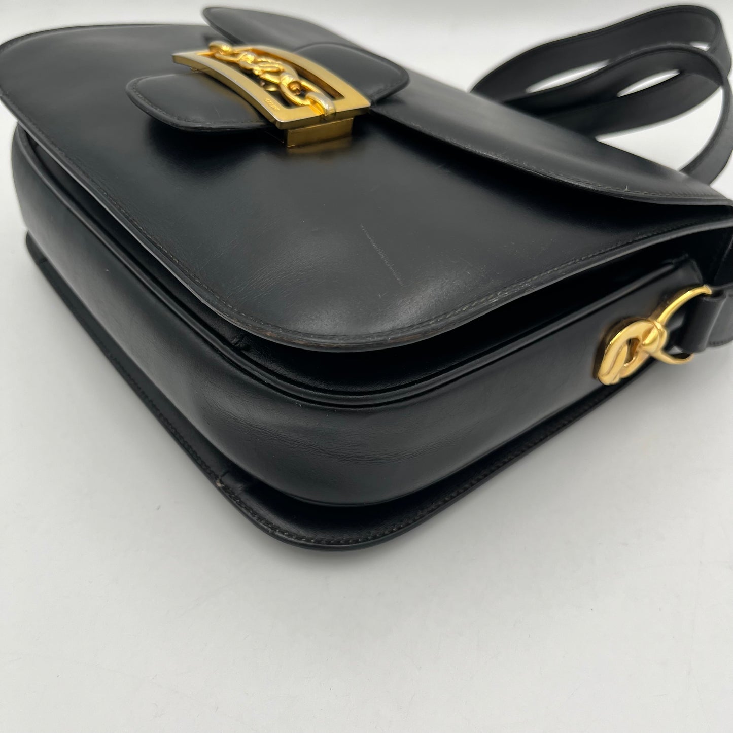 Celine Paris 1970s Black Leather Crecy Box Bag