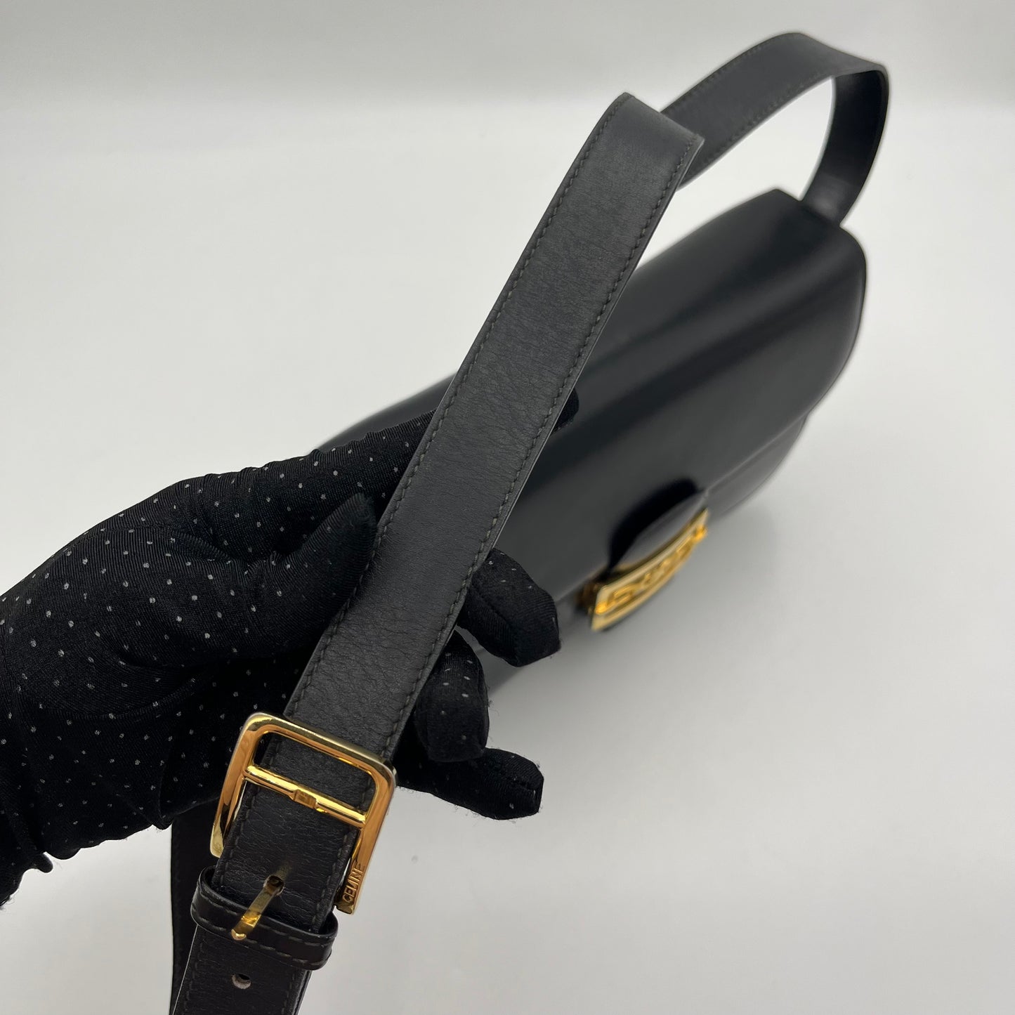 Celine Paris 1970s Black Leather Crecy Box Bag