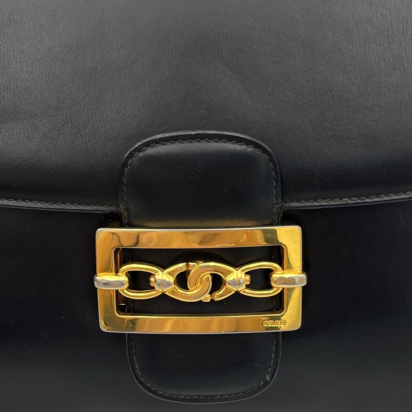 Celine Paris 1970s Black Leather Crecy Box Bag
