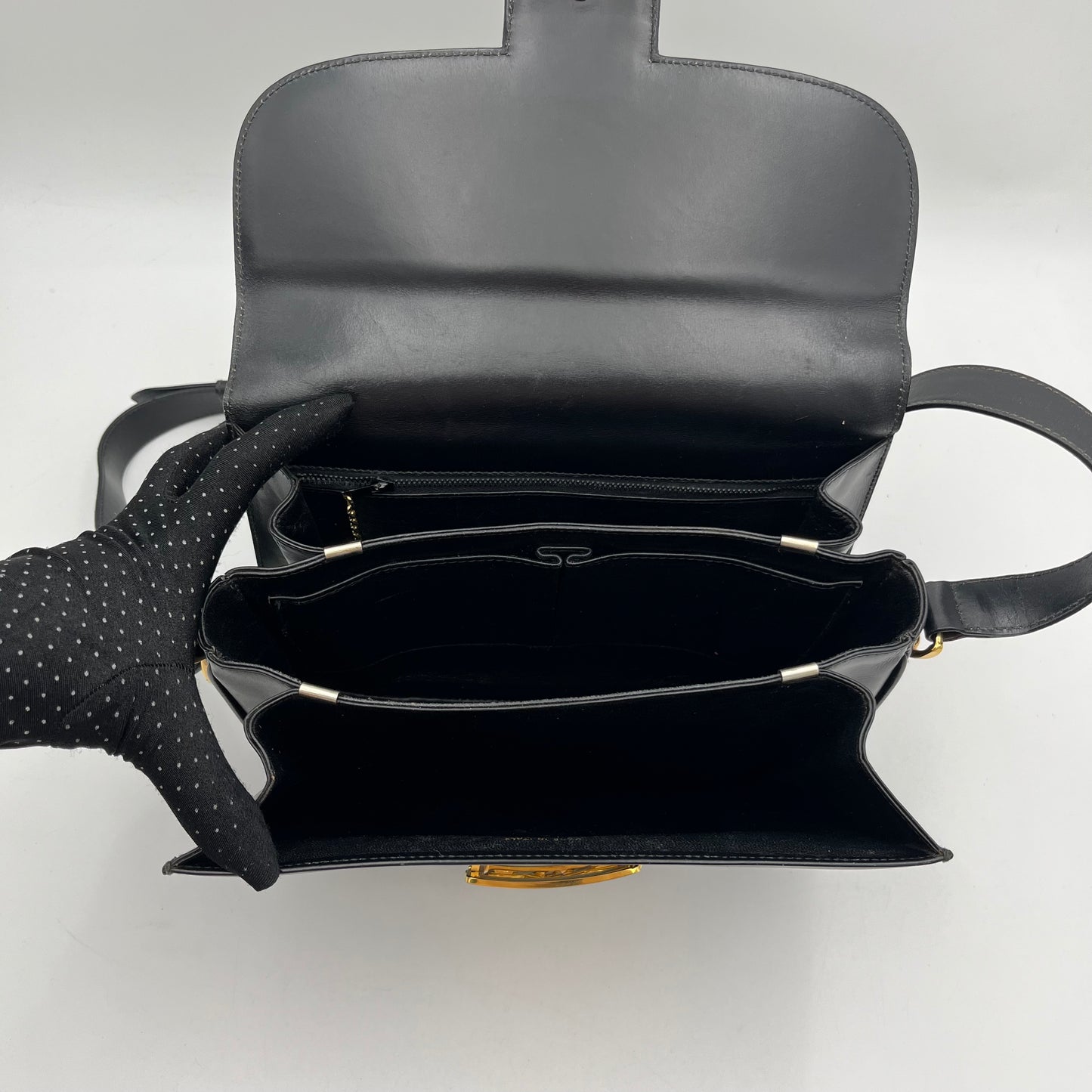 Celine Paris 1970s Black Leather Crecy Box Bag