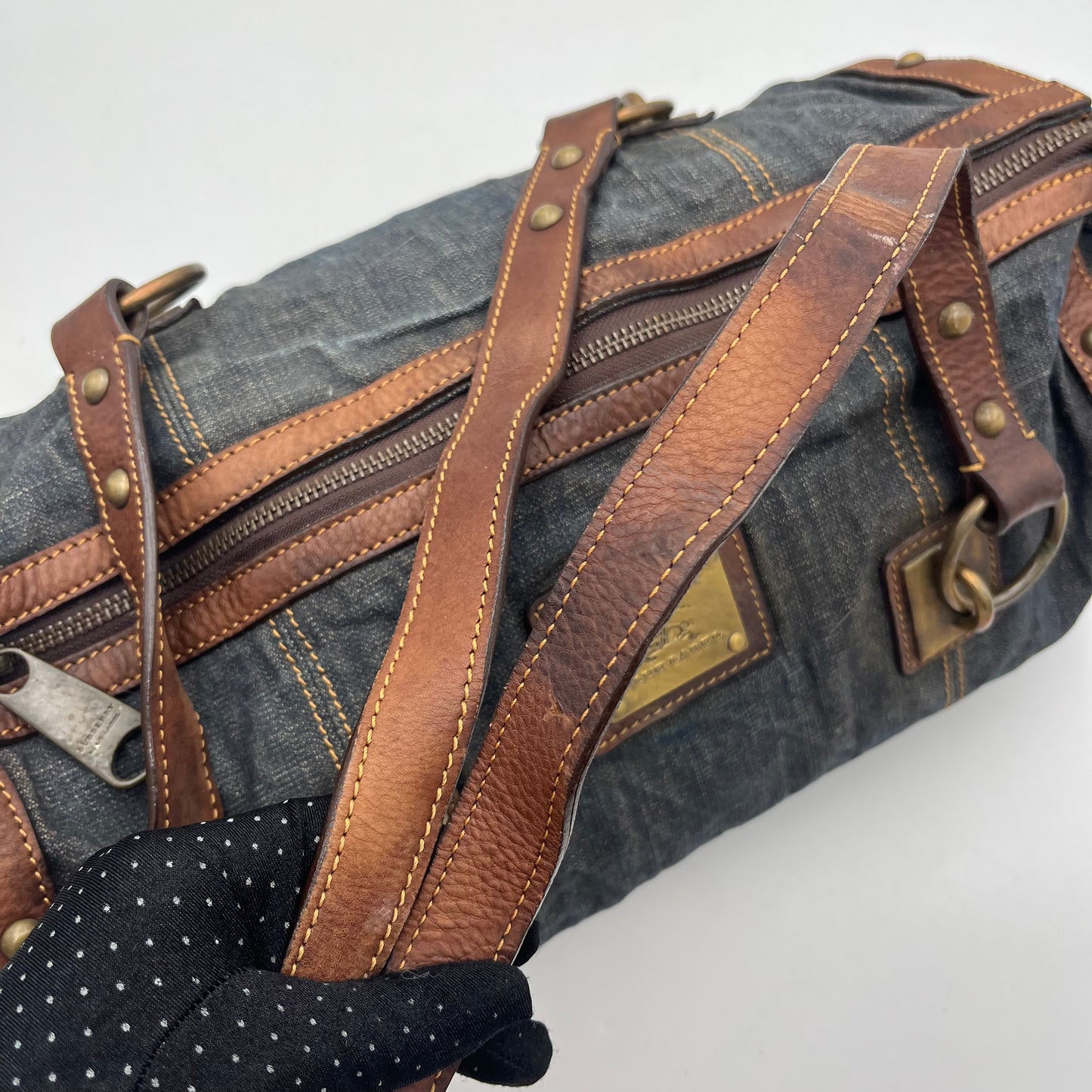 Burberry Blue Label Denim and Brown Leather Shoulder Bag