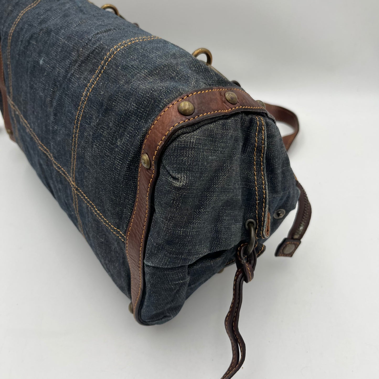 Burberry Blue Label Denim and Brown Leather Shoulder Bag