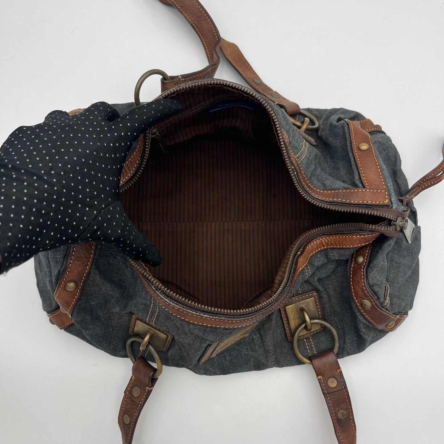 Burberry Blue Label Denim and Brown Leather Shoulder Bag